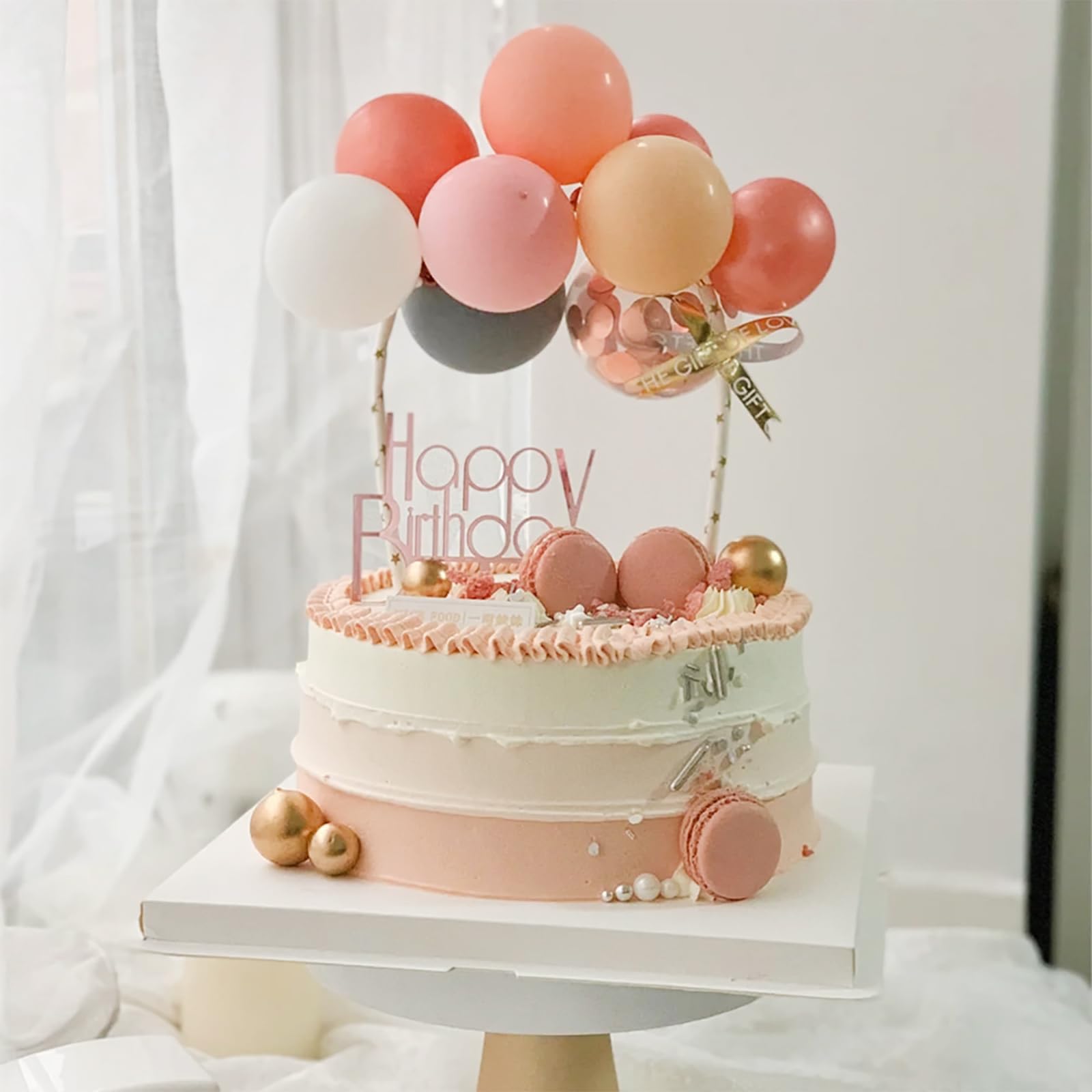 14PCS Pink Balloons Cake Toppers Set with Happy Birthday Cards & Confetti - Party Balloon Decorations for Birthday Cakes, Baby Showers & Anniversary Celebrations