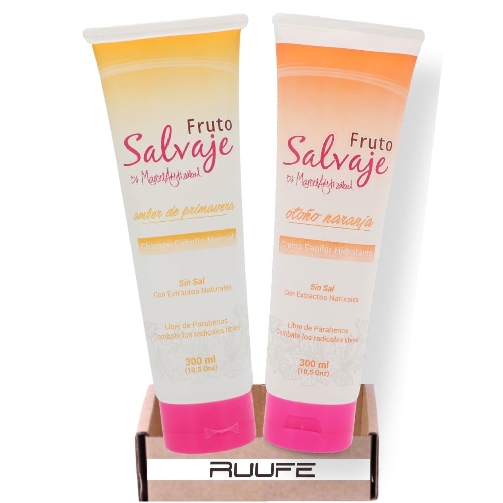 Marcela Frutos Fruto Salvaje Shampoo & Styling Cream 2-Pack - Amber Spring Shampoo & Hydrating Orange Autumn Cream | Natural Colombian Hair Care for Dry, Damaged Hair | Daily Moisturizing & Styling Solution