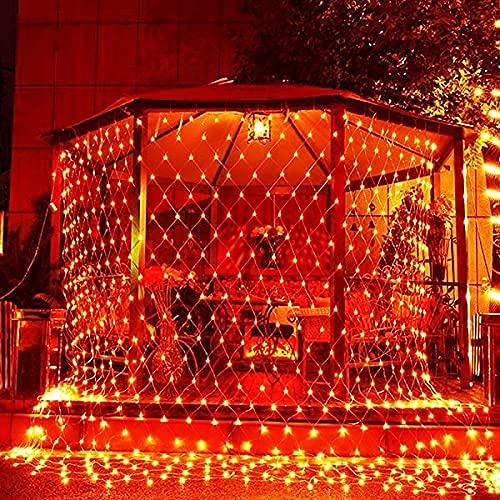Kemooie Orange Halloween Lights - 198 LED 9.8FT x 6.6FT Waterproof Net Lights for Outdoor Decor | Perfect for Bushes, Garden, Patio, Christmas & Halloween Decorations | Indoor/Outdoor Use