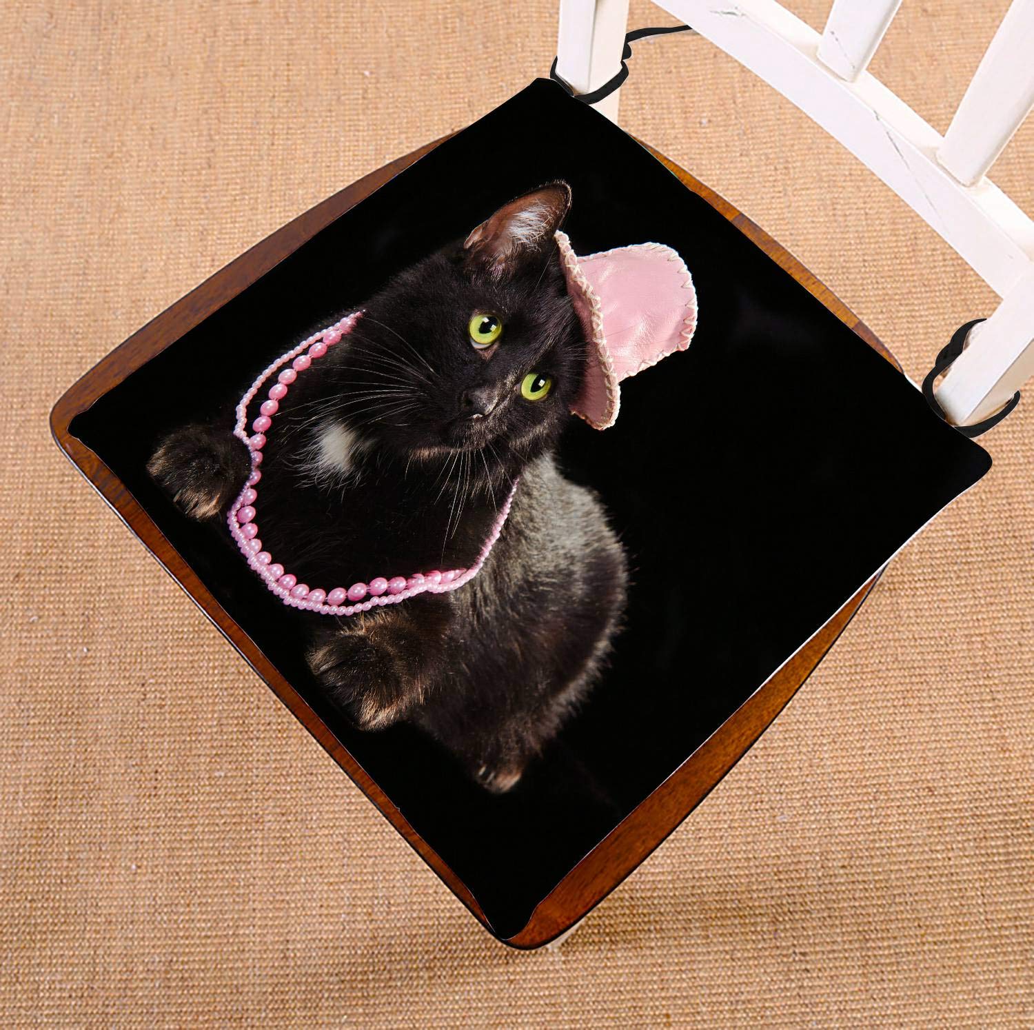 Stylish Black Cat with Pink Hat & Beads Design Bed Runner - 20x95 Inch Elegant Bed Scarf for Bedroom Decor | Perfect for Gothic, Vintage, or Boho Chic Home Styling