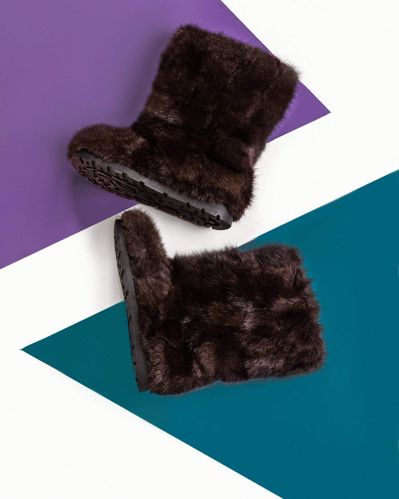 Women's Black/Brown Muskrat Fur Boots - Warm Mink Mukluks, Yeti Style Winter Snow Boots with Long Furry Design | Perfect for Arctic Weather, Eskimo Fashion & Extreme Cold Conditions