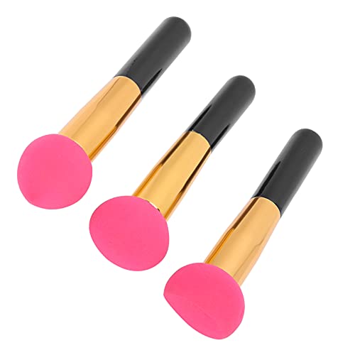 3pcs Soft Elastic Makeup Blender Sponges with Handle - Foundation, Concealer, Blush & Powder Applicator | Beauty Cosmetic Puff Brush Set for Flawless Makeup Application (Pink) | Perfect for Daily Use, Travel & Professional Makeup Artists