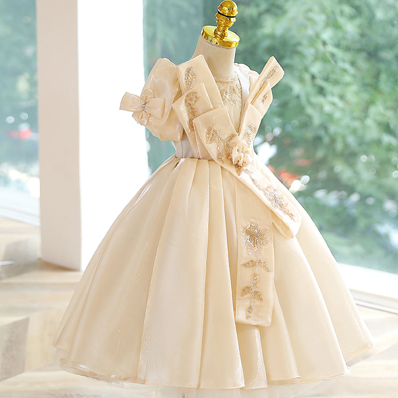 Elegant Pink A-Line Flower Girl Dress with Collar & Polka Dot Tulle Skirt - Perfect for Weddings, Birthday Parties & Special Occasions