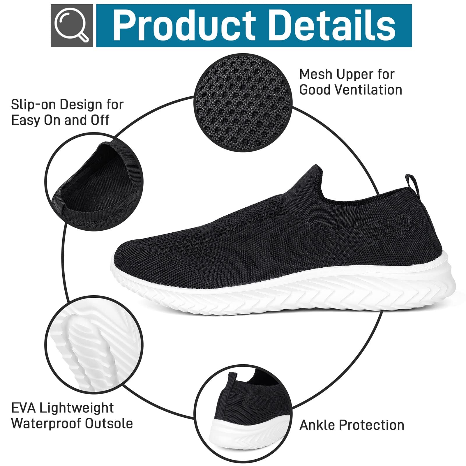 **JIAFO Men's Slip-On Sneakers - Lightweight Breathable Mesh Walking Shoes for Men - Casual Athletic Running Shoes for Everyday Wear & Outdoor Activities**