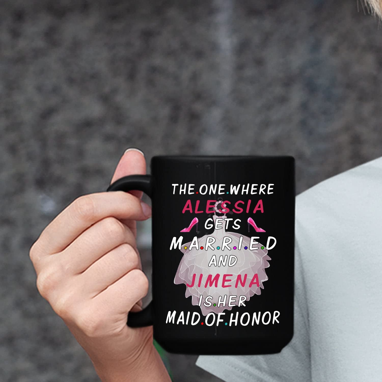 Personalized Brides & Maid of Honor Coffee Mug - 11oz & 15oz Custom Name Black Ceramic Cup - Wedding Party Gift for Bridal Shower, Bachelorette & Marriage Day - Perfect for Coffee, Tea or Hot Chocolate at Bridal Parties