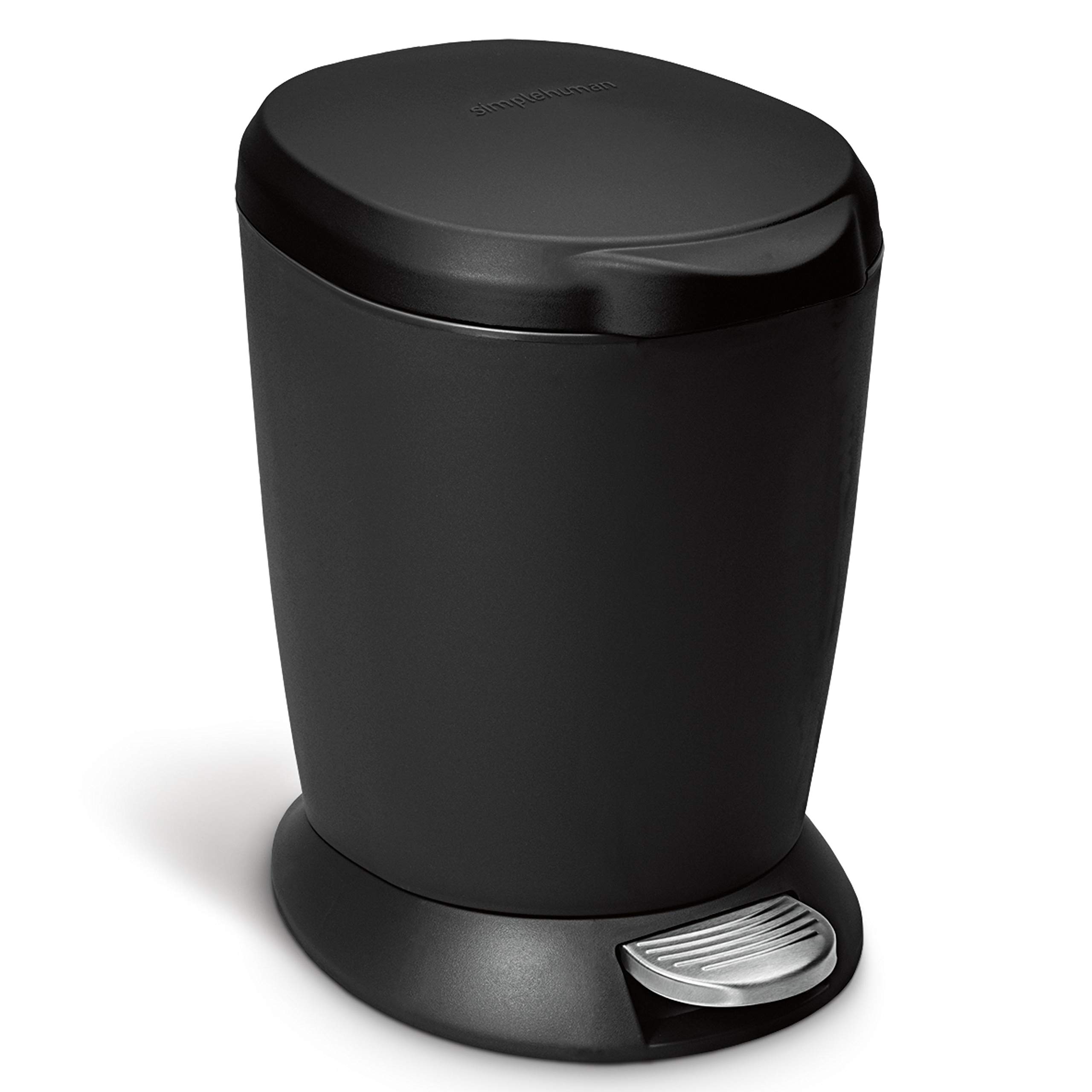 simplehuman 6 Liter Round Plastic Bathroom Trash Can Bundle - Black & White | Small Waste Bin for Bathroom, Bedroom, Office & Kitchen | Space-Saving Garbage Can