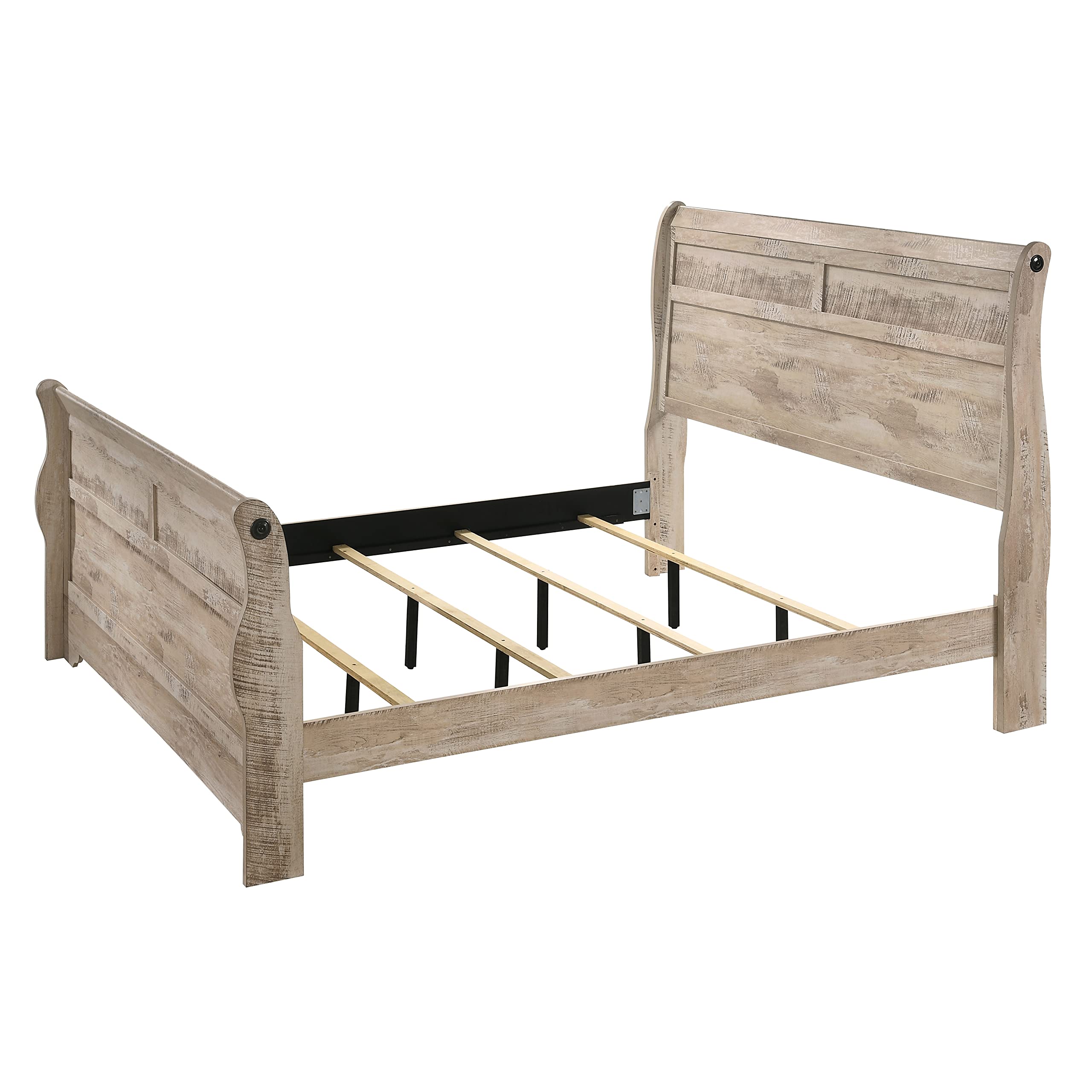 Roundhill Furniture Imerland 6-Piece King Size Sleigh Bedroom Set with White-Washed Finish - Perfect for Master Bedrooms & Guest Rooms