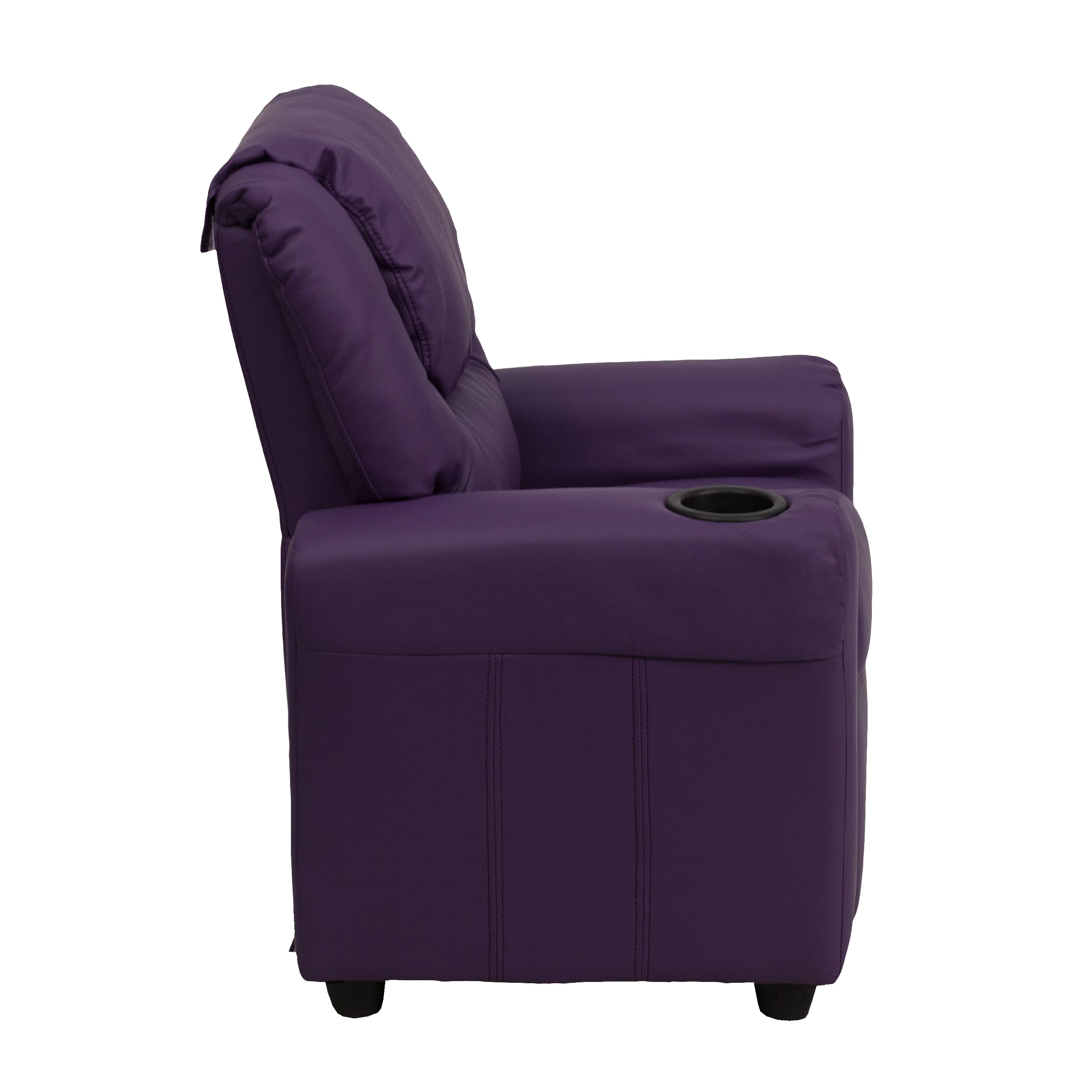 Purple Vinyl Kids Recliner Chair with Cup Holder & Headrest - Comfortable Lounge Chair for Children's Bedroom, Playroom, or TV Watching