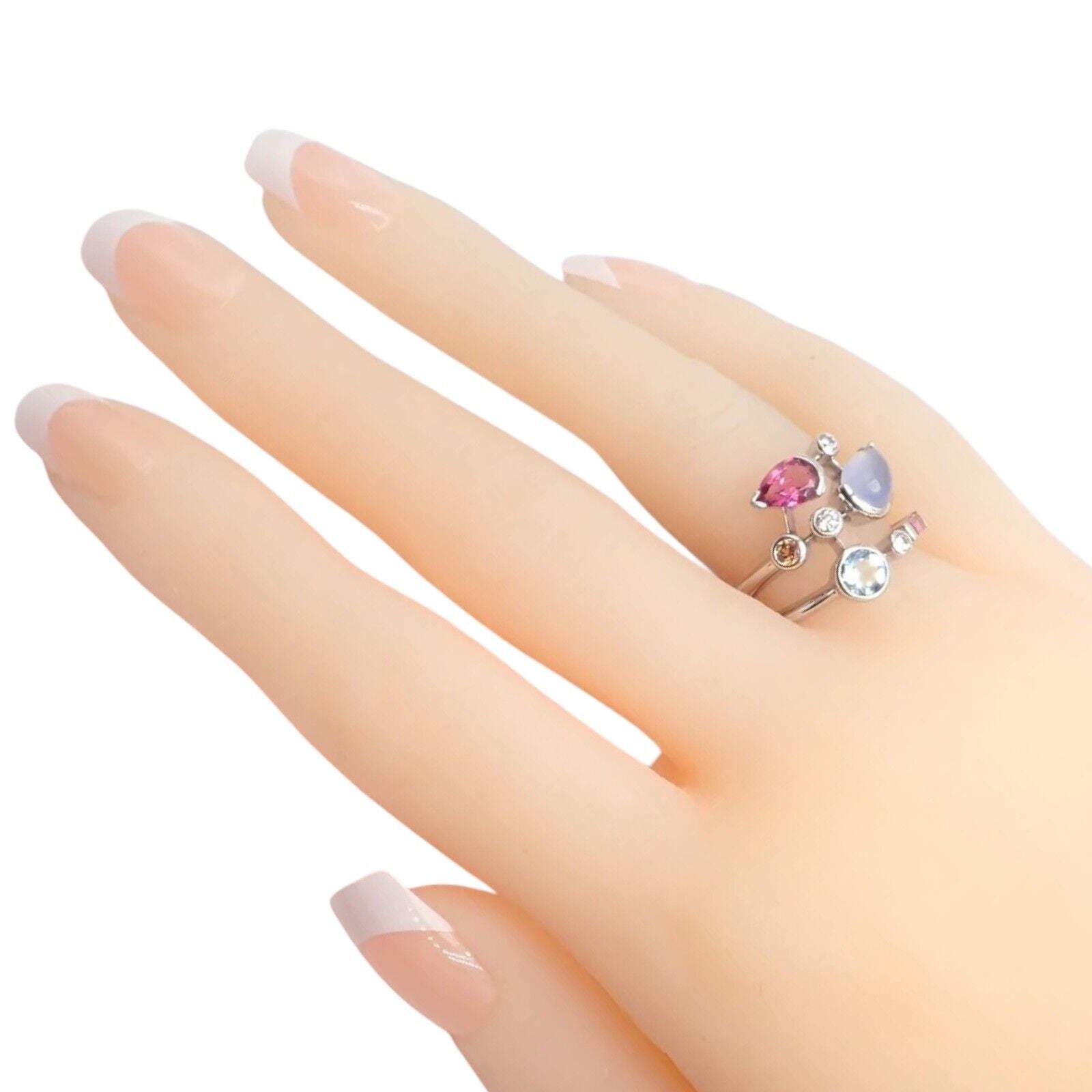 Authentic Cartier Meli Melo Platinum Ring with Chalcedony, Tourmaline, Garnet & Diamonds - Elegant Jewelry for Weddings, Anniversaries & Special Occasions