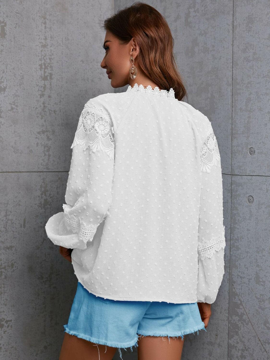 Elegant Crochet Tie Neck Blouse for Women - Boho Chic Summer Top - Perfect for Beach Vacations, Date Nights & Office Wear