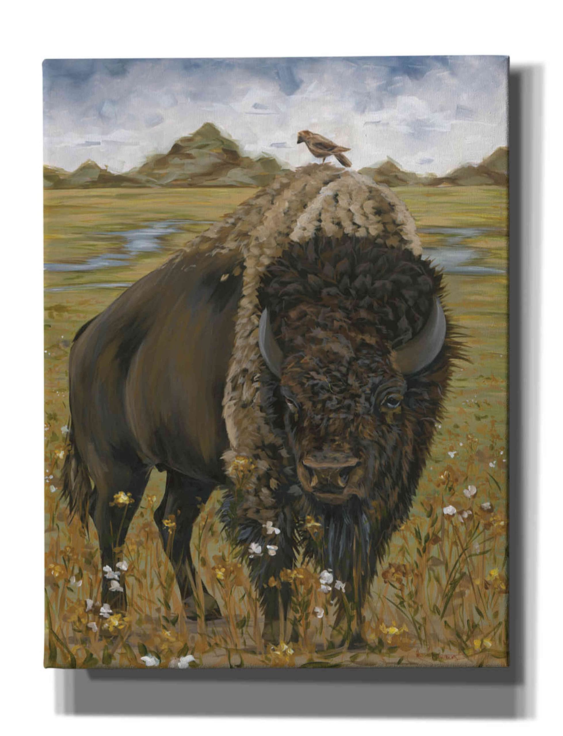 Bison by Hollihocks Art - Premium Giclee Canvas Wall Art Print 26x34 Inches - Western Home Decor for Living Room, Office & Cabin