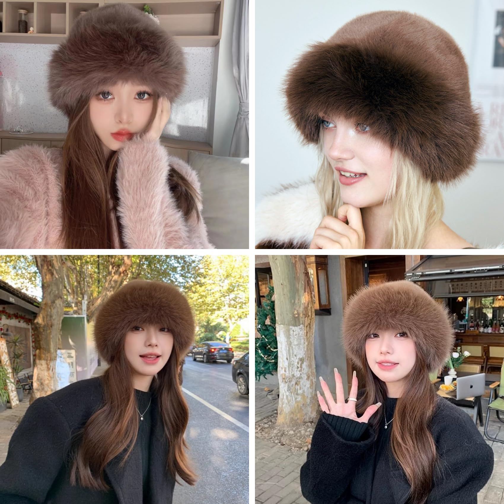ZGMYC Women's Faux Fur Trimmed Beanie Hat - Russian Style Winter Bucket Hat with Furry Lining for Skiing & Snow Activities - Warm Fleece Lined Snow Hat for Women & Girls - Perfect for Ski Trips, Snowboarding & Cold Weather Fashion