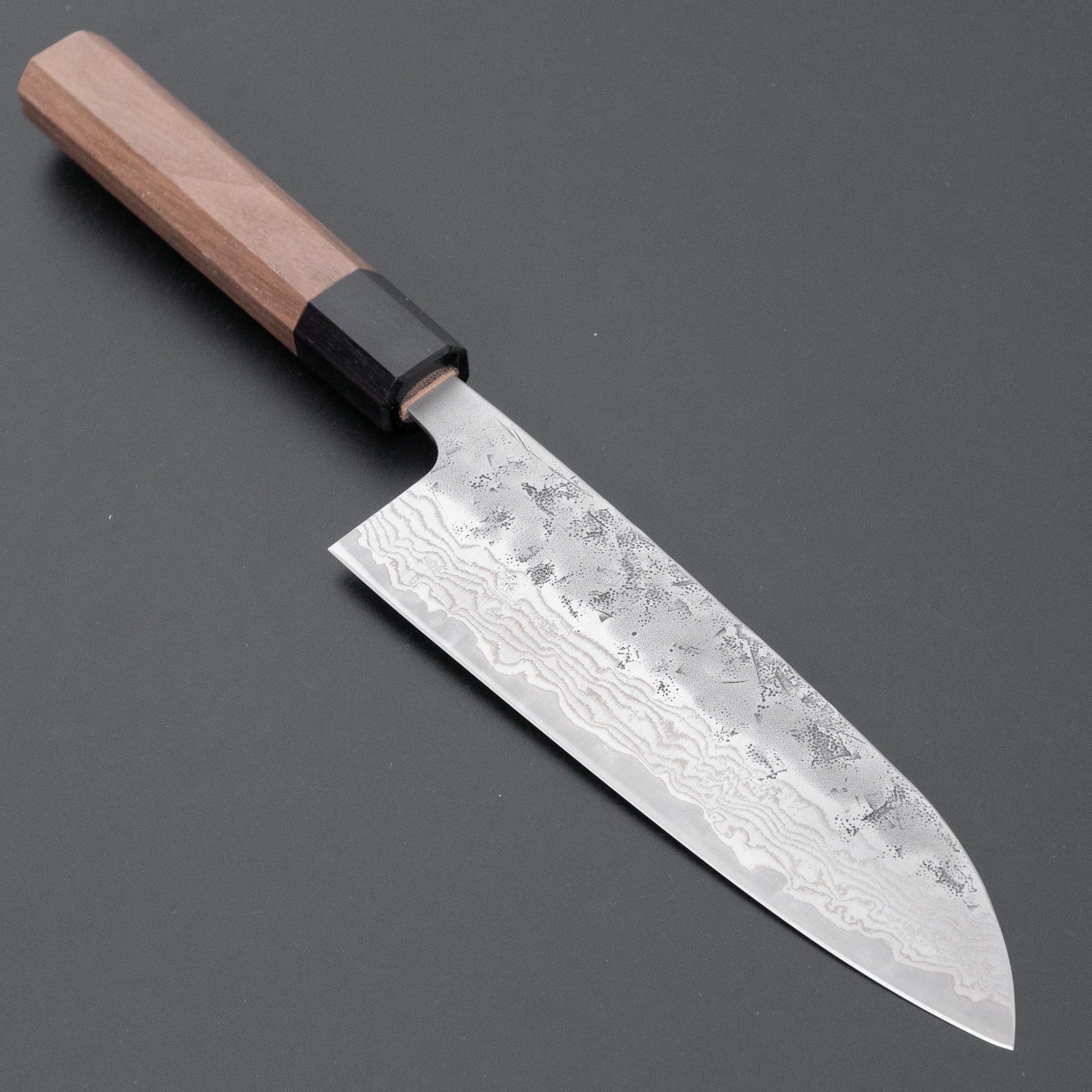 Hitohira Futana Swedish Stainless Steel Nashiji Damascus Santoku Knife 170mm with Walnut Handle - Premium Japanese Kitchen Knife for Slicing, Dicing & Chopping Vegetables, Meat & Fish