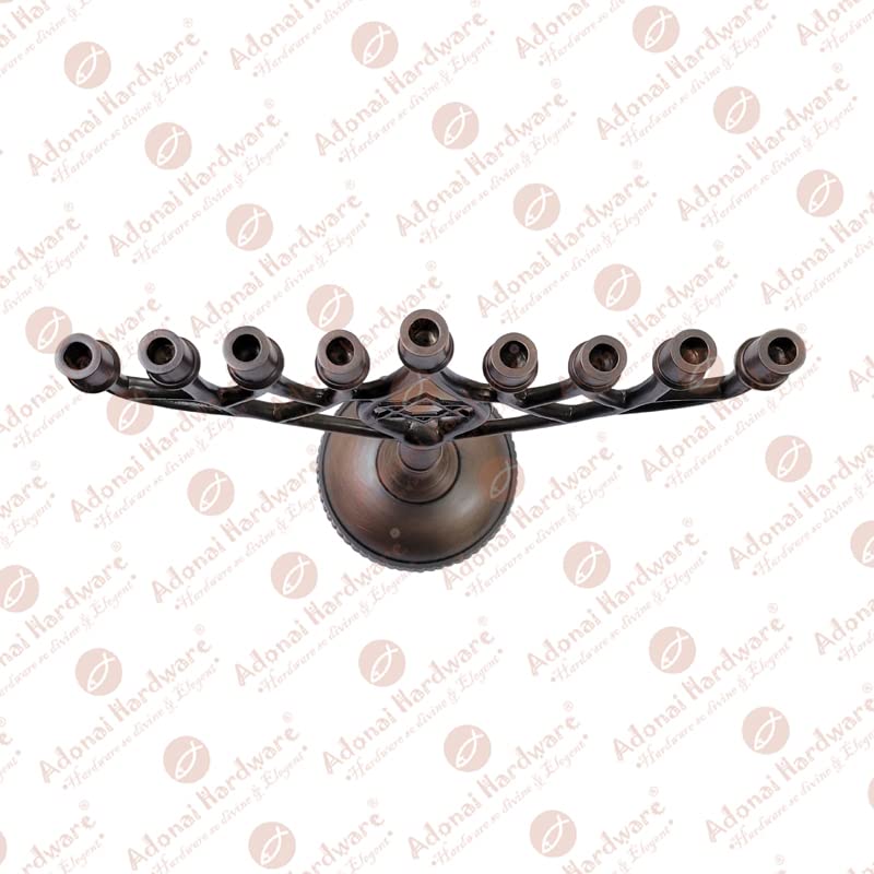 Adonai Hardware 12 Inch Hanukkah Menorah - Pure Solid Brass Candle Holder with Oil Rubbed Bronze Finish for Jewish Holiday Decor & Home Celebration