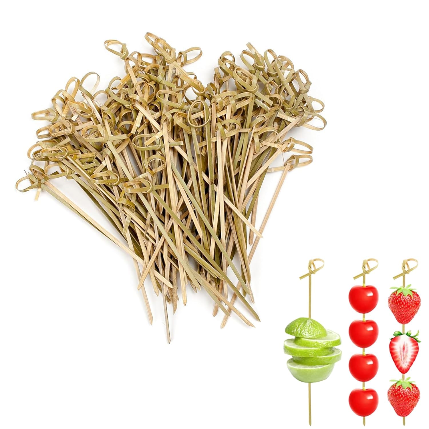 Homestia 100-Pack 5-Inch Bamboo Cocktail Picks with Looped Knot - Eco-Friendly Appetizer Skewers for Cocktails, BBQ Snacks, Party Platters & Club Sandwiches - Perfect for Home Entertaining & Catering Events