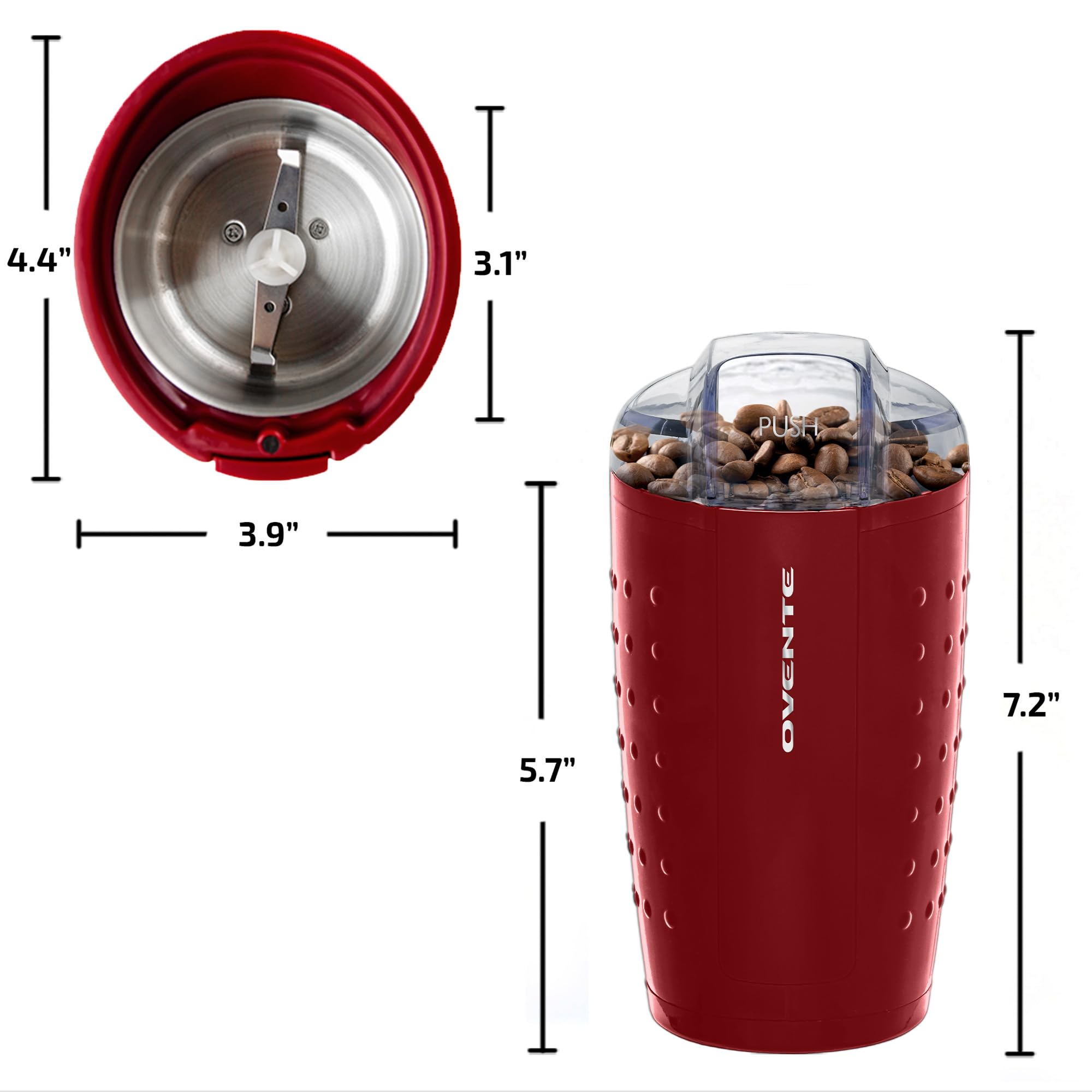 OVENTE Electric Coffee Grinder - Compact Stainless Steel Blade for Beans, Spices, Herbs & Tea - Portable Kitchen Appliance for Home, Office & Travel - Perfect for Espresso, French Press & Cold Brew