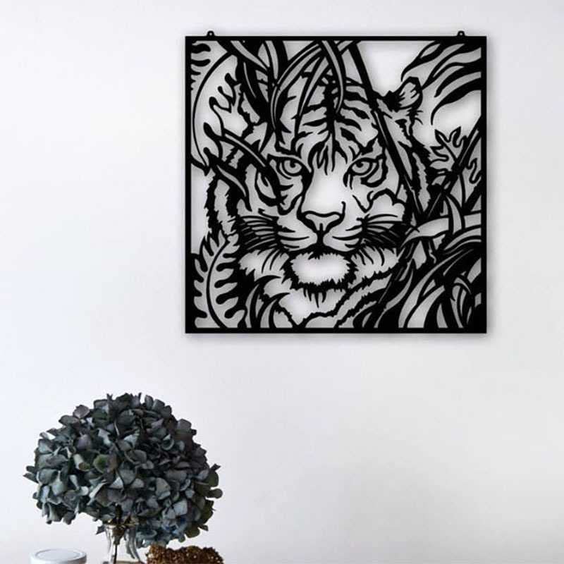 3D Metal Tiger Head Wall Art - Minimalist Animal Silhouette Sculpture for Home & Office Decor - Perfect for Living Room, Bedroom, Man Cave or Office Wall Decoration