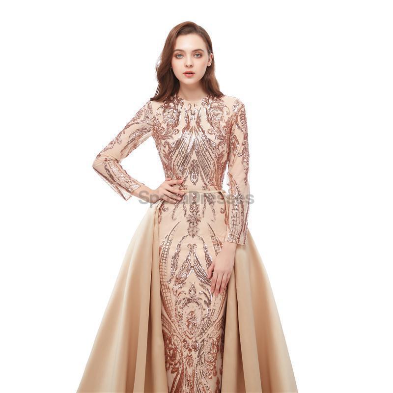 Sparkly Sequin Long Sleeve Detachable Prom Dress for Evening Party - Elegant Formal Gown for Homecoming, Ball, Quinceañera & Special Occasions