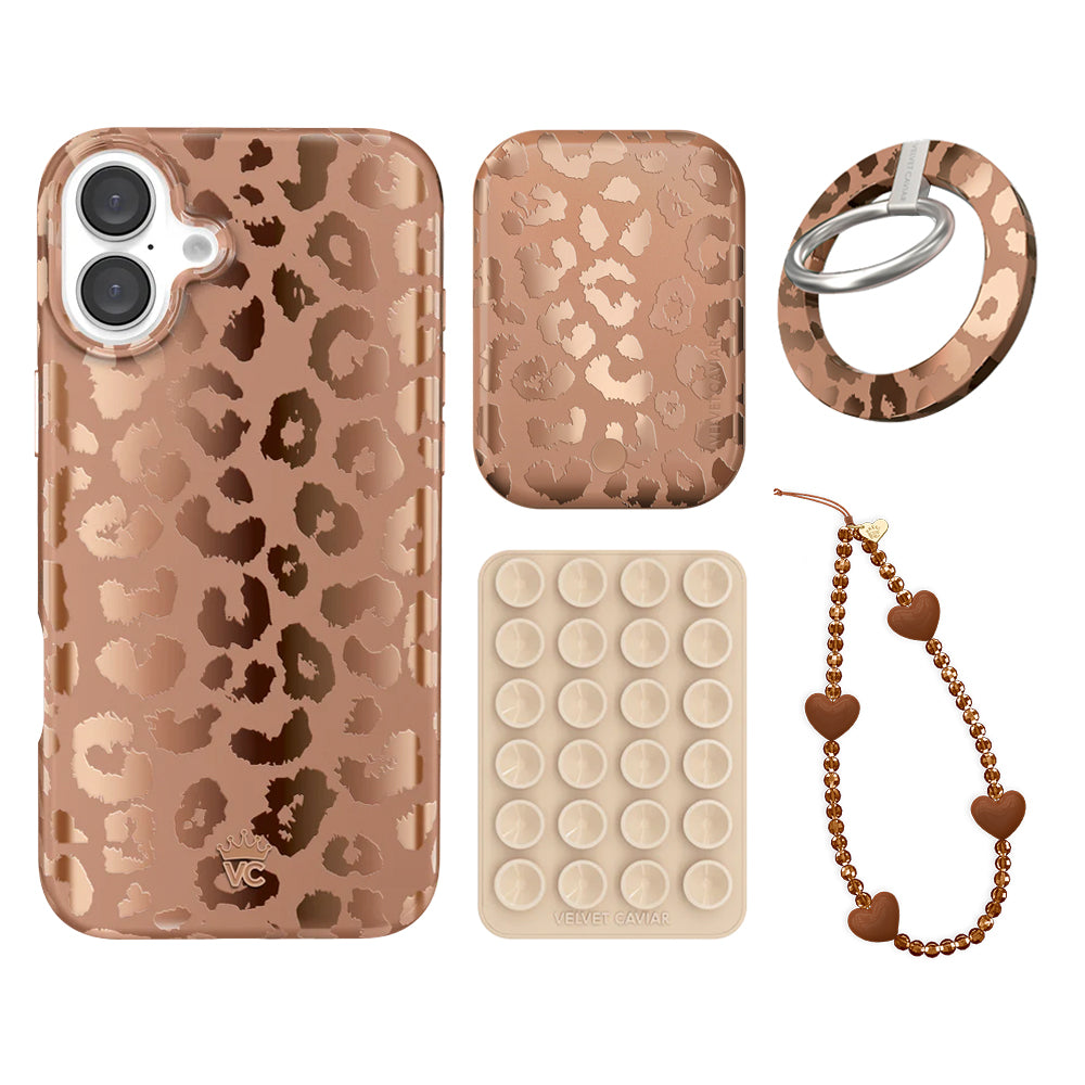 Bronze Chrome Leopard iPhone Case with Grip - Stylish Protective Cover for iPhone 13/14/15 Pro Max - Perfect for Everyday Use, Travel, and Fashion Accessories