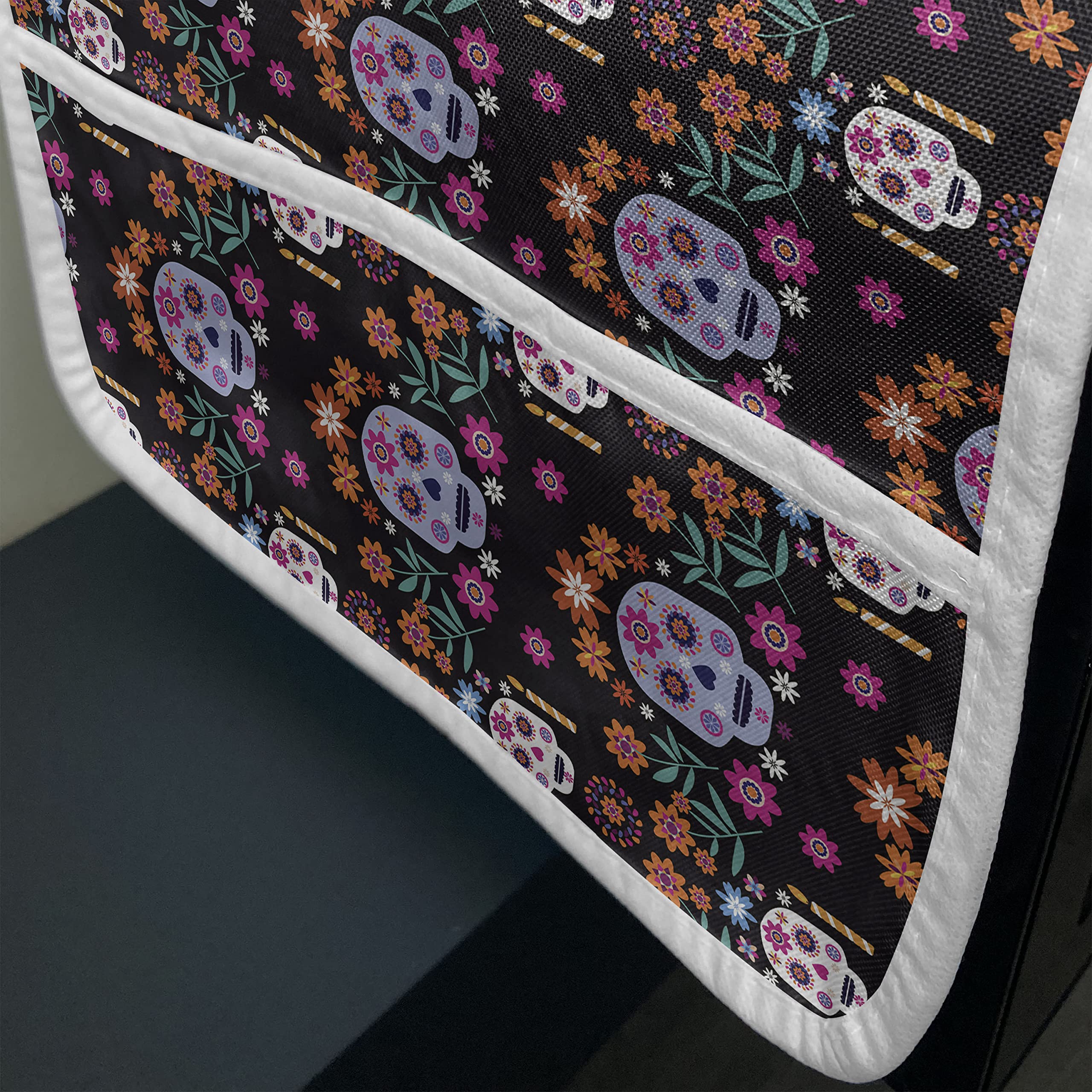 Ambesonne Dia De Los Muertos Microwave Cover - Mexican Sugar Skull & Floral Pattern Waterproof Kitchen Organizer with Pockets, 36
