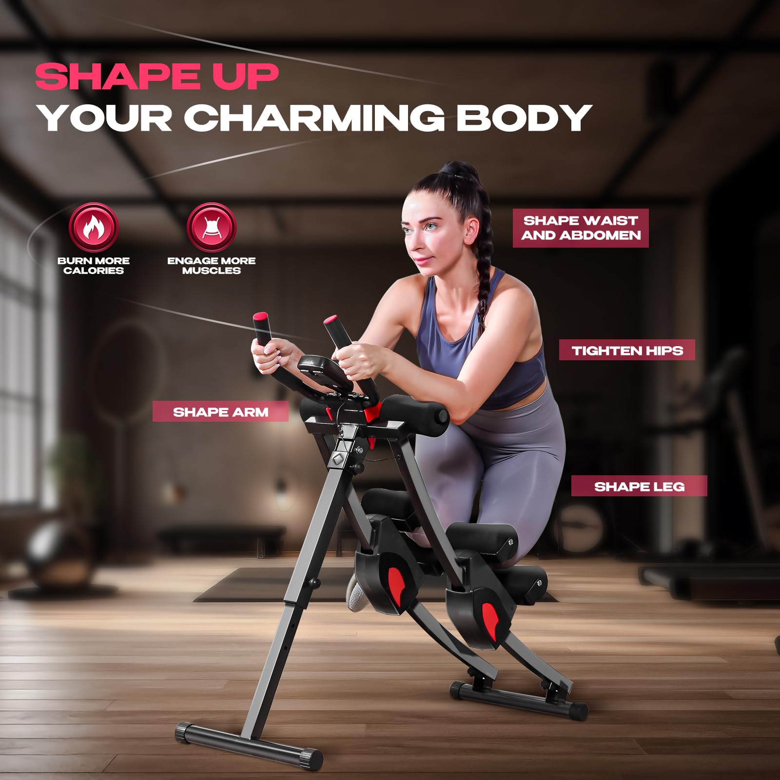 Dual-Track Ab Workout Machine with 4 Adjustable Heights - Foldable Core & Abdominal Trainer with 330lbs Capacity - Home Gym Equipment for Women & Men - Perfect for Toning Abs and Strengthening Core at Home