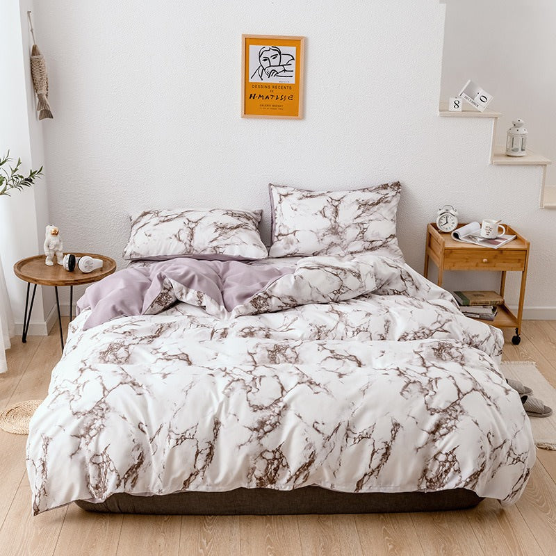 Luxury Marble Bedding Set - Queen Size, Soft & Breathable Bed Sheets with Pillowcases - Perfect for Modern Bedrooms & Guest Rooms