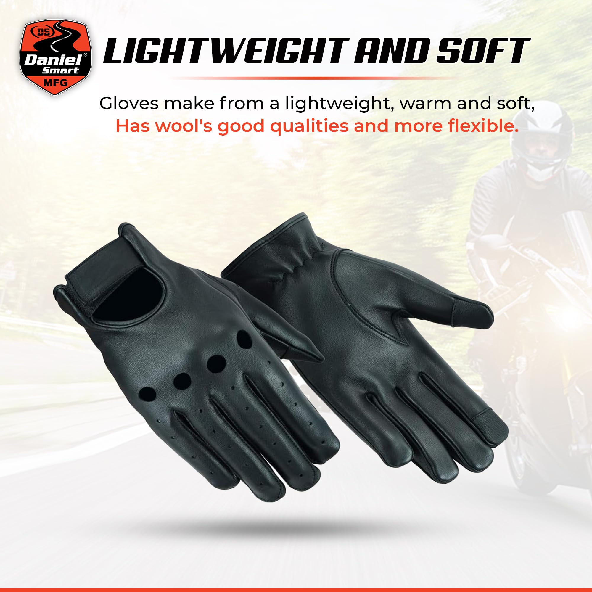 Daniel Smart Deerskin Leather Gloves - Unlined Motorcycle Riding Gloves with Knuckle Protection & Touchscreen Fingertips for Men & Women - Perfect for Biking, Driving & Outdoor Activities