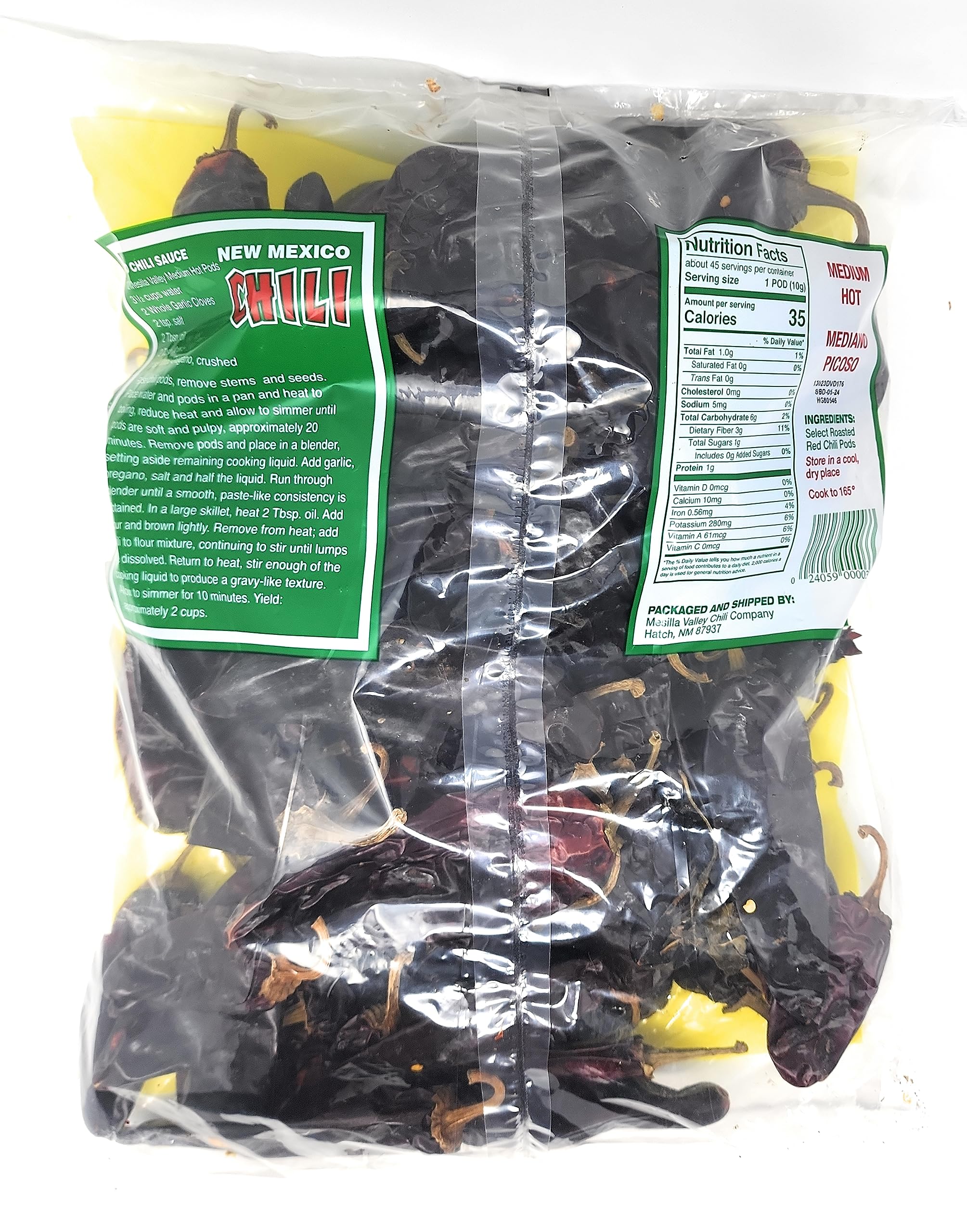 Premium Hatch Red Chili Pods, 16oz - Medium Heat Dried Peppers - All Natural, No Preservatives - Grown in New Mexico USA - Perfect for Chili, Stews, Salsas & Mexican Cooking
