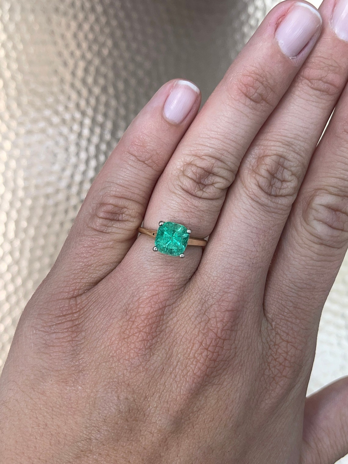 2.65 Carat Natural Emerald Cushion Cut Solitaire Engagement Ring in 14K Gold with 4-Prong Setting - May Birthstone Jewelry for Women, Perfect for Proposals, Anniversaries & Special Occasions
