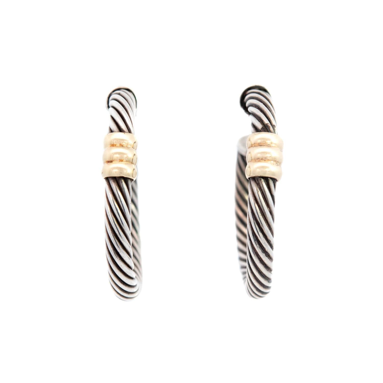 DAVID YURMAN Estate 14K Gold & Sterling Silver Hoop Earrings for Women - Luxury Designer Jewelry for Everyday Wear & Special Occasions