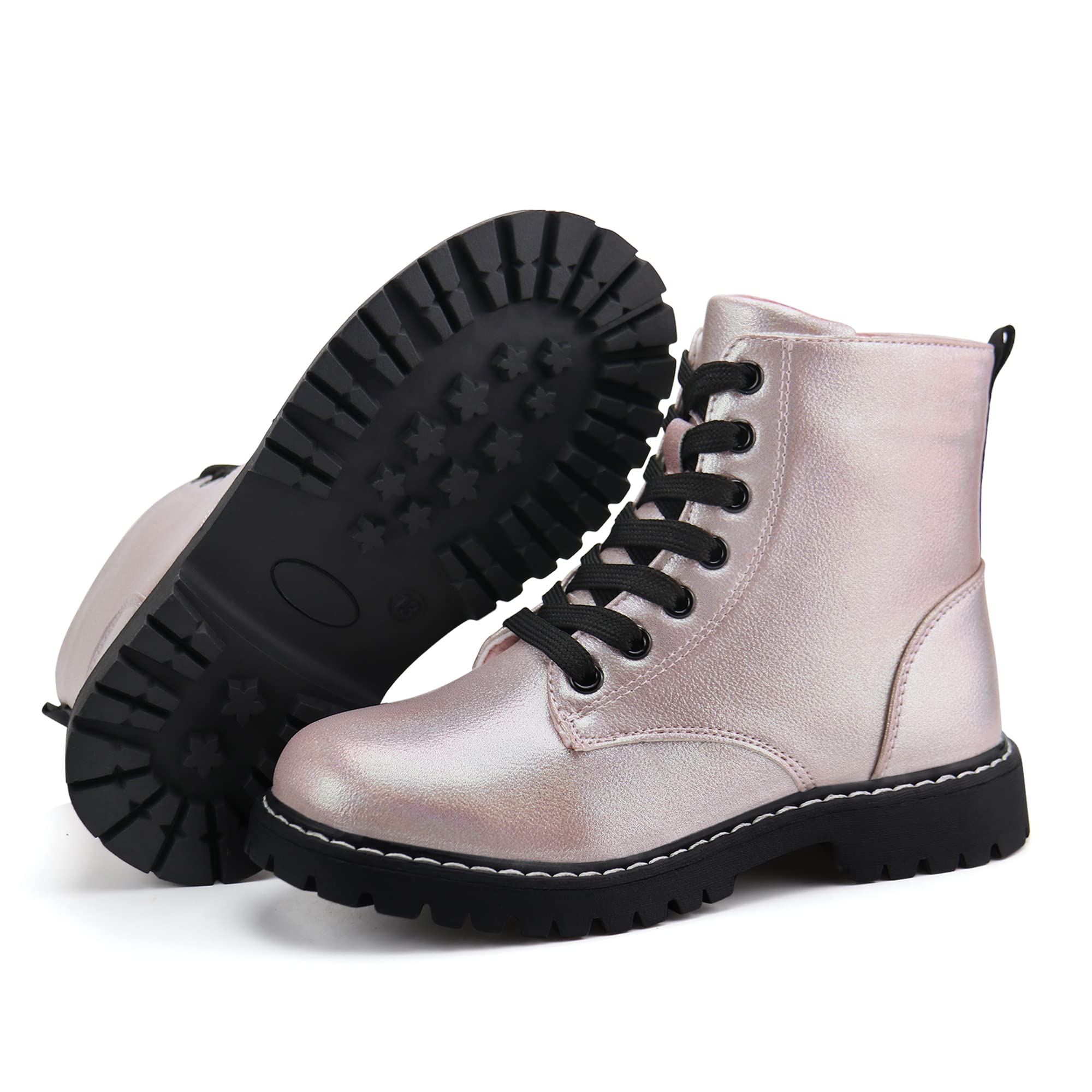 Firelli Kids Ankle Boots for Boys & Girls - Side Zipper & Lace Up Work Boots - Durable Combat Boots for School, Outdoor Play & Winter Adventures