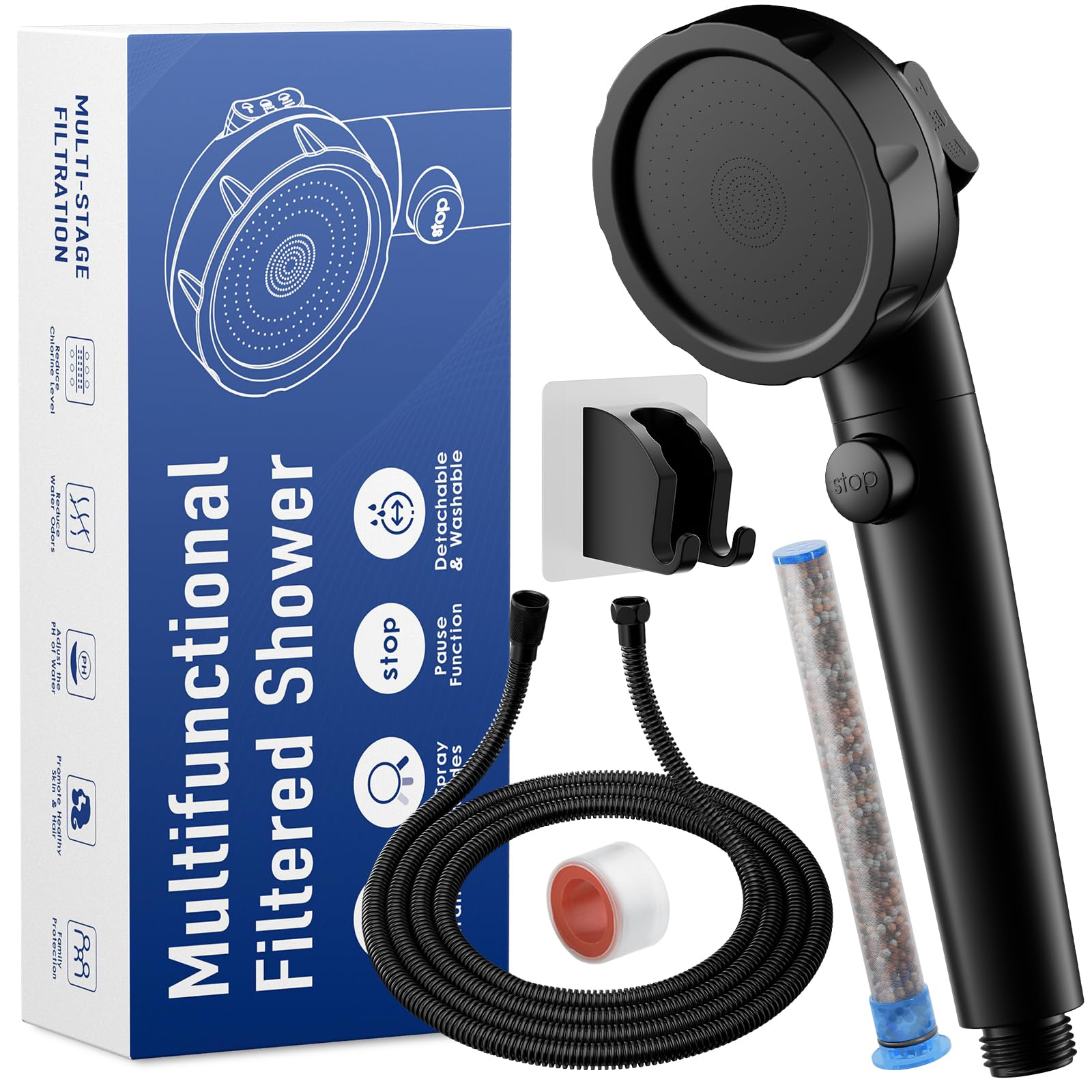 JONKEAN RV Shower Head with Hose - High Pressure Handheld Shower Head with On/Off Switch & Water Filter for Hard Water - Ideal for Dry Hair & Skin Care - Perfect for RVs, Camping & Home Use (Matte Black)