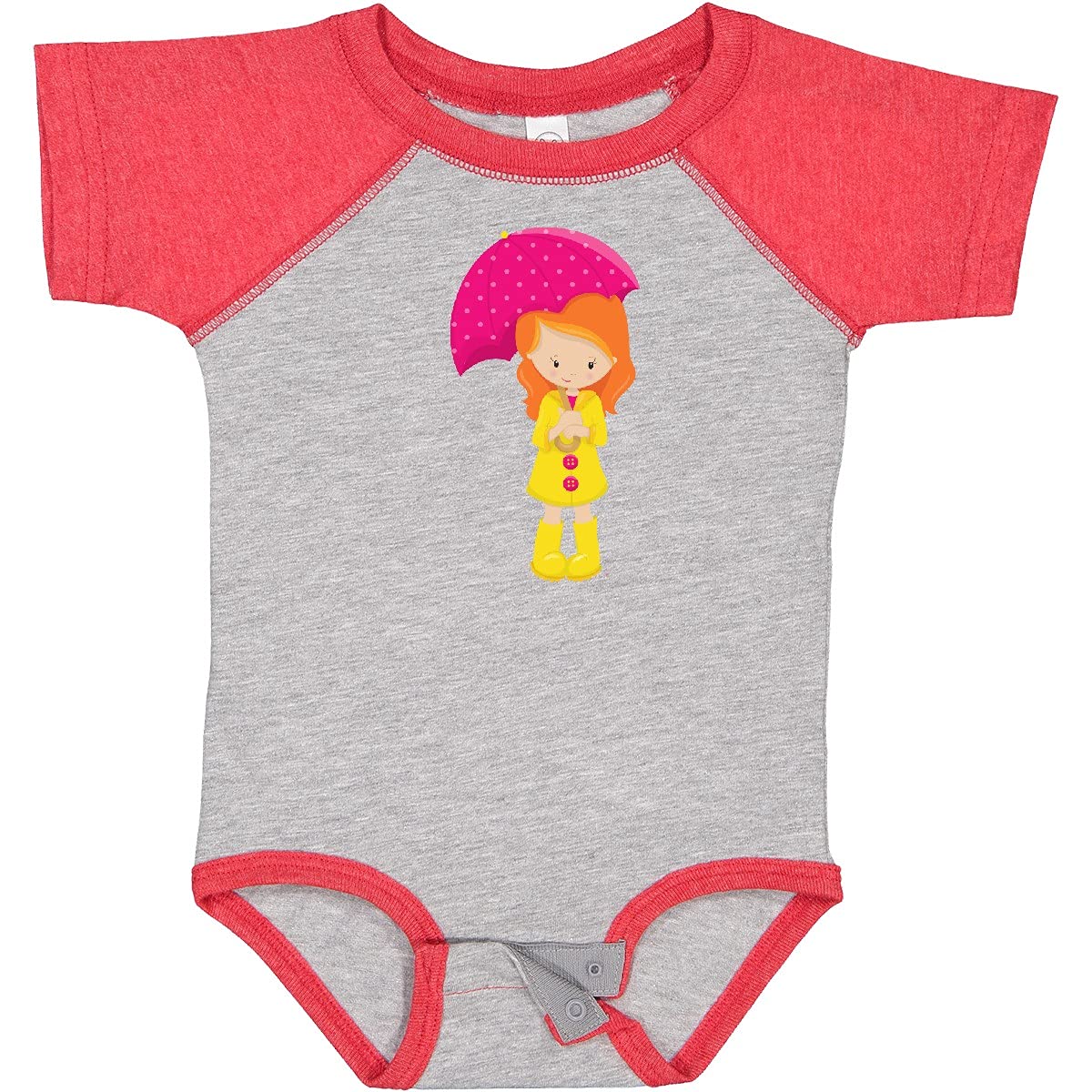 Inktastic Cute Orange Hair Baby Girl in Raincoat with Umbrella - Soft Cotton Infant Bodysuit for Rainy Day Outfits & Photoshoots