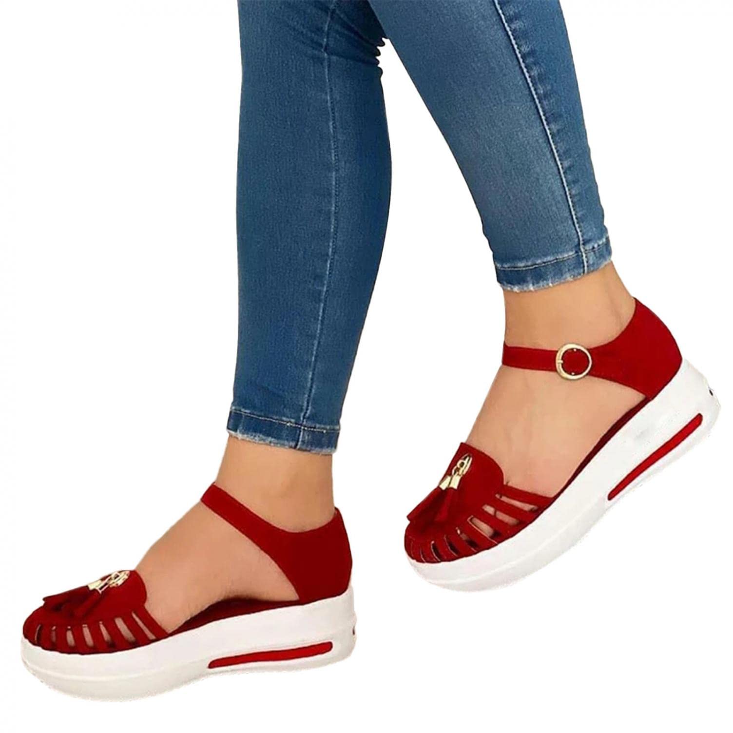 UMIYI Women's Casual Summer Sandals - Hollow Out Ankle Strap Covered Toe Wedge Sandals for Women & Girls | Perfect for Beach, Vacation & Everyday Wear