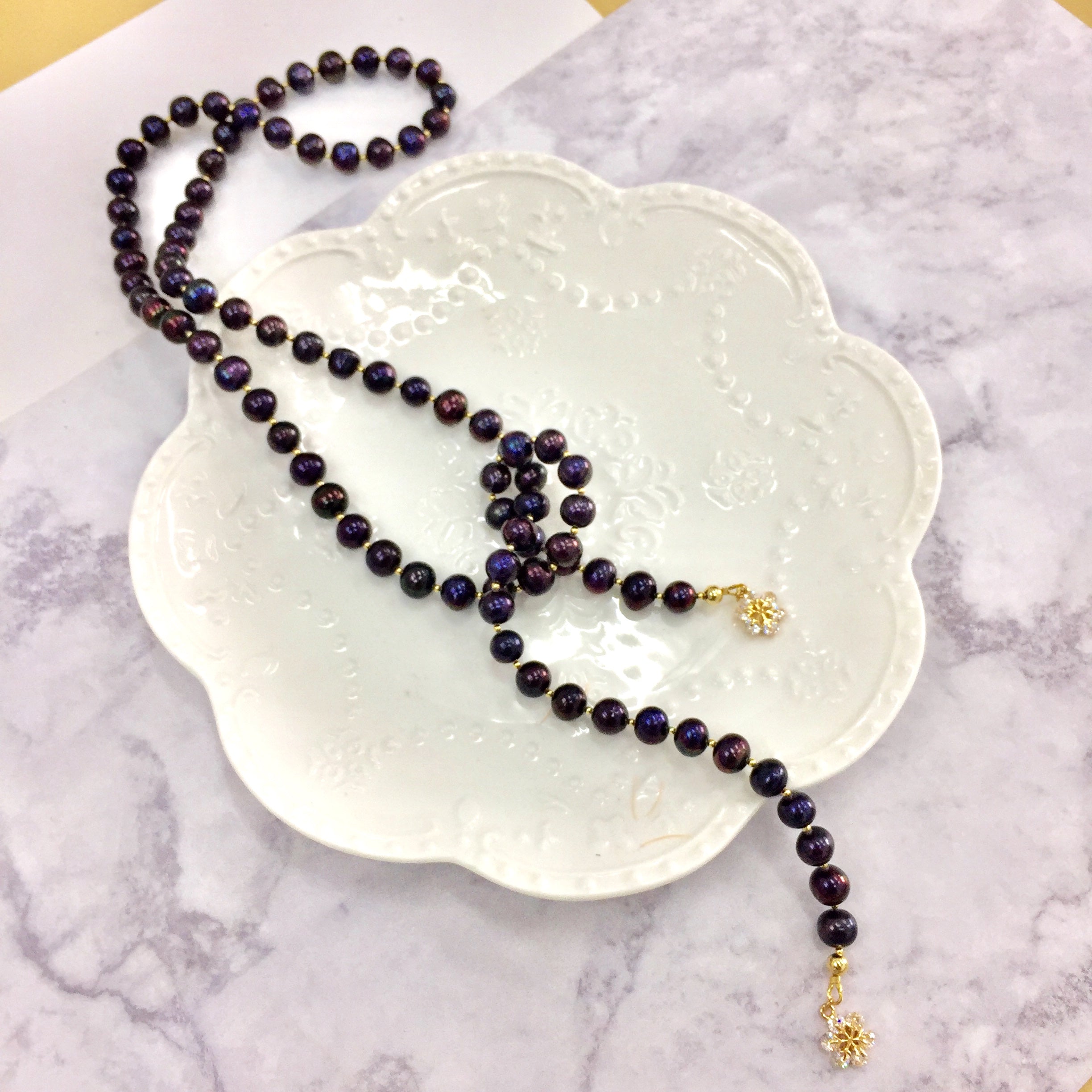 Elegant Black Freshwater Pearl Open-Ended Necklace AN055 - Perfect for Weddings, Parties & Everyday Wear
