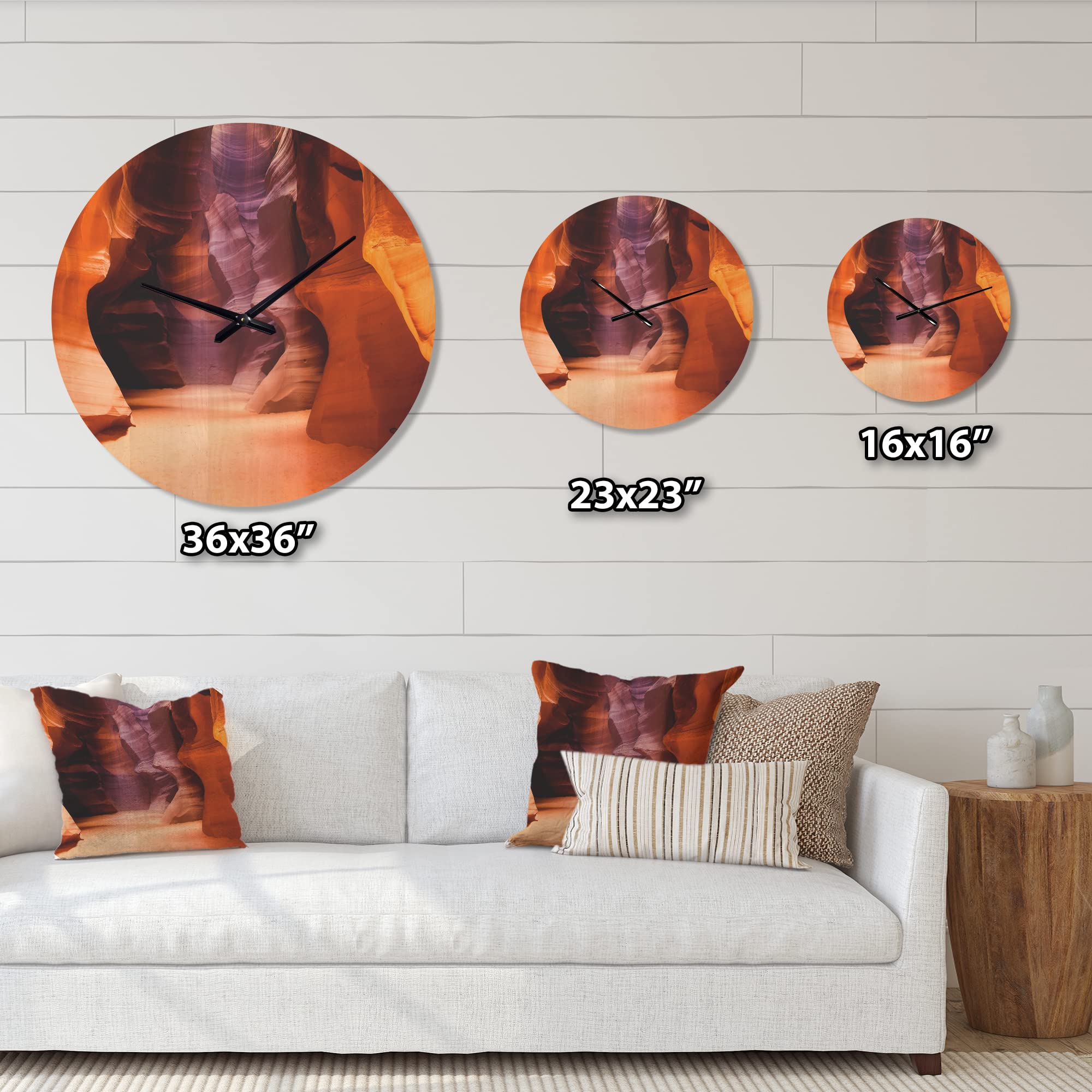 Modern Wood Wall Clock - Large Oversized Decorative Clock with Upper Antelope Canyon Landscape Design - Perfect for Living Room, Bedroom & Office Décor