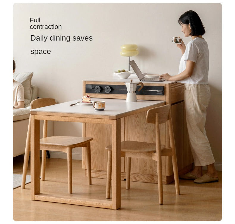 Solid Oak Wood Kitchen Island with Extendable Table and Retractable Cutting Board - Perfect for Small Kitchens, Dining, and Food Prep