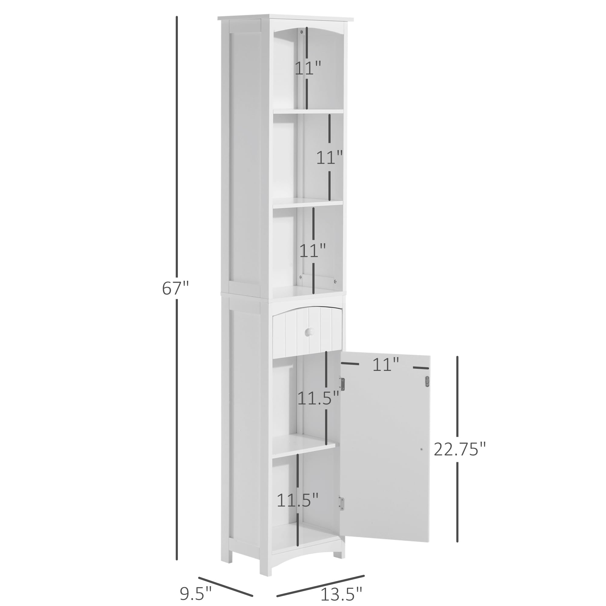 HOMCOM White Bathroom Storage Cabinet - 3-Tier Shelves with Drawer, Freestanding Linen Tower for Bathroom Organization | Perfect for Small Spaces, Apartment Storage & Bathroom Decor