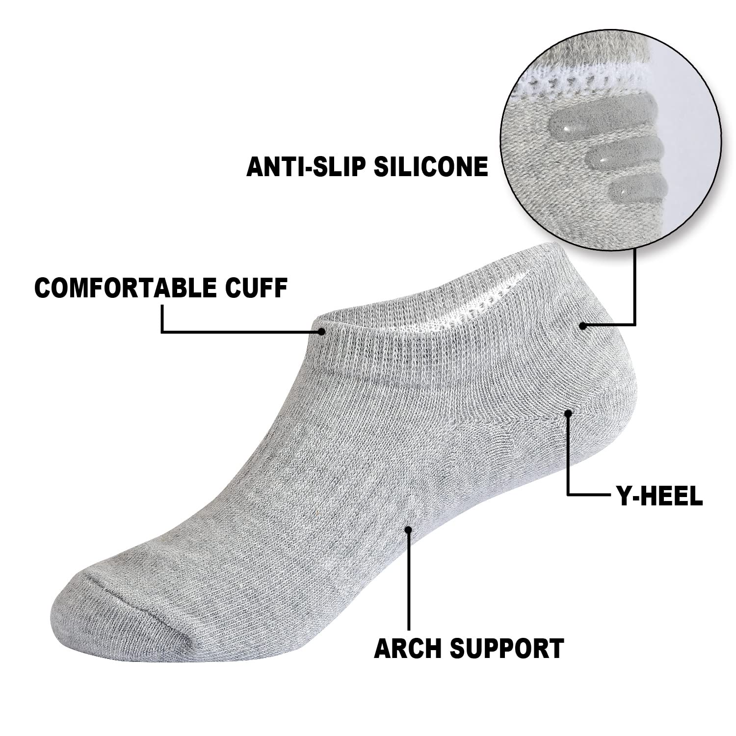 EPEIUS Kids No Show Socks for Girls & Boys - Breathable Cotton Low Cut Ankle Socks (6/12 Pack) - Non-Slip Comfort for School, Sports & Everyday Wear