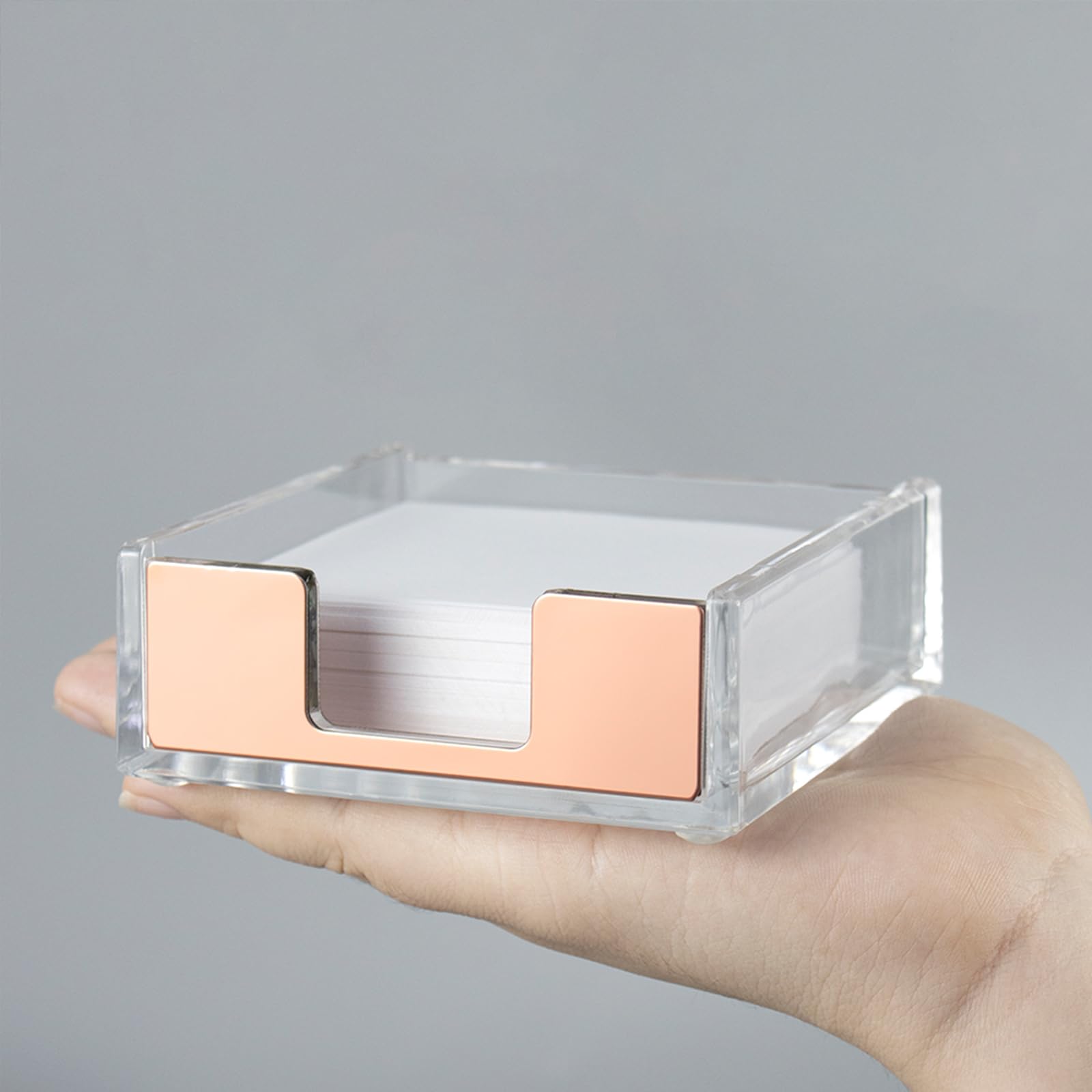 NatSumeBasics Rose Gold Acrylic Sticky Note Holder - Clear Post It Note Dispenser for Office & Desk Organization | Aesthetic Rose Gold Memo Pad Holder for Home, School & Office Essentials