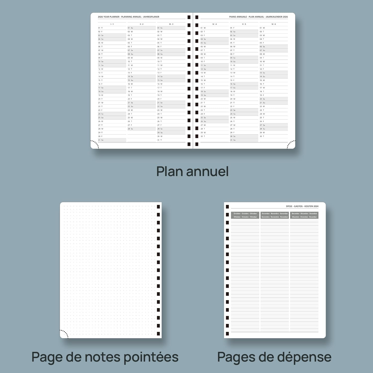 POPRUN 2025 Weekly Planner - 22 x 16.5 cm PU Leather Soft Cover Spiral Notebook, Vertical Layout (Jan 2025-Dec 2025), 12-Month Agenda with Bookmark Ribbon & 100 g/m² Paper - Night Blue | Perfect for Office, School & Personal Organization
