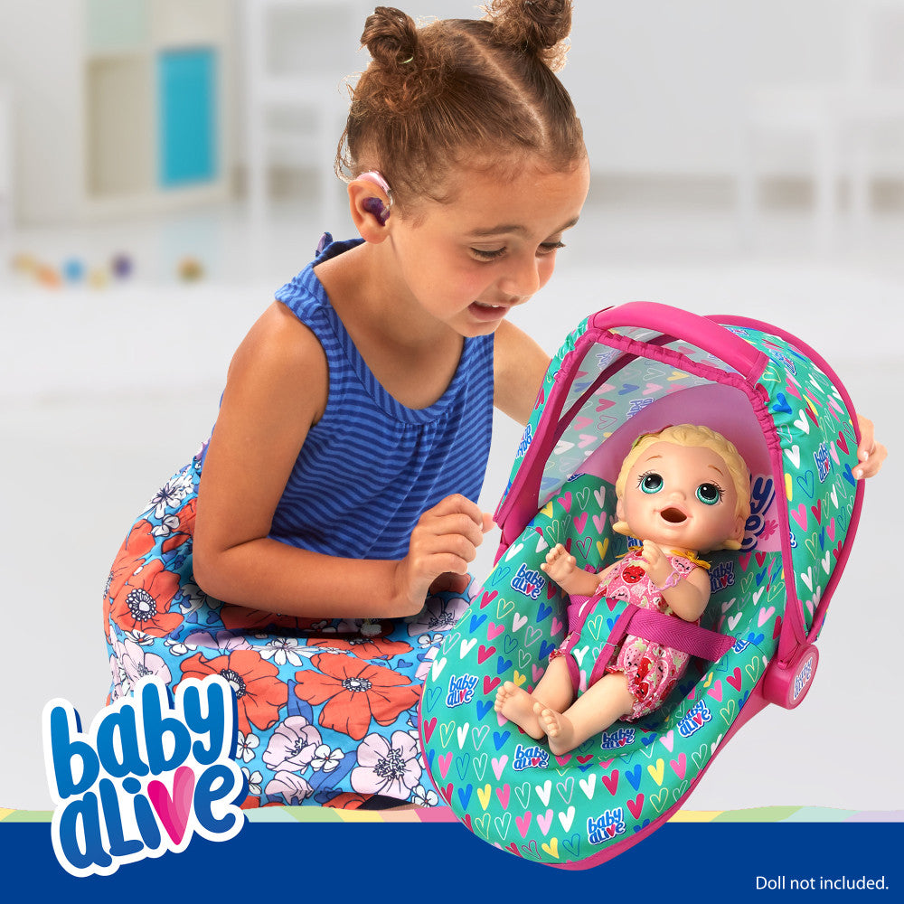 Baby Alive Deluxe Doll Car Seat - Multi-Functional Pink & Green Hearts Design for Toddlers | Perfect for Role Play, Pretend Play & Travel Adventures