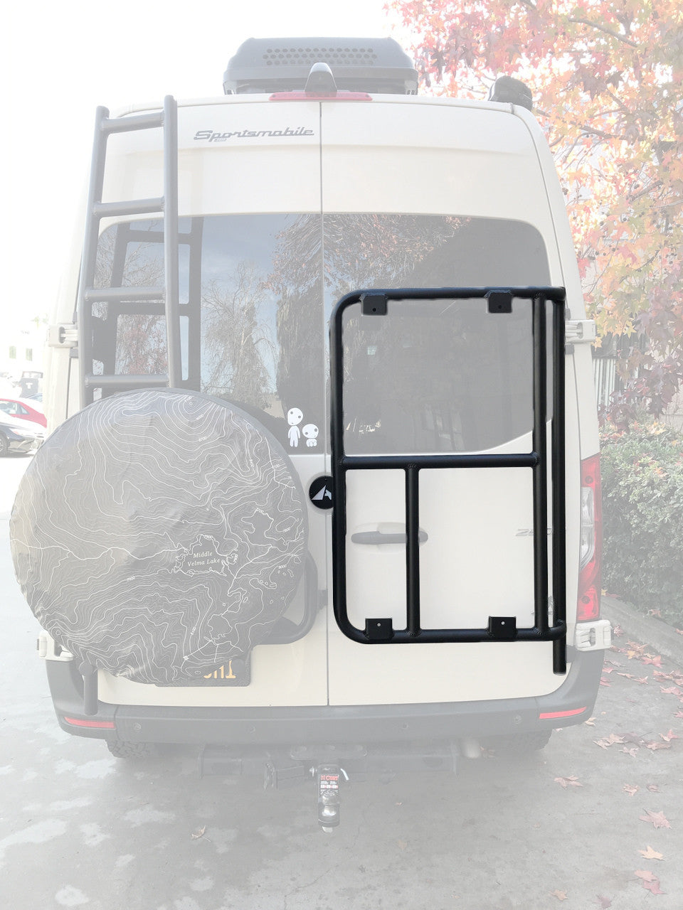 Aluminess Rear Door Tire & Box Carrier for Mercedes Sprinter Van (2019-2023) - Heavy Duty Off-Road Accessory for Adventure & Overlanding