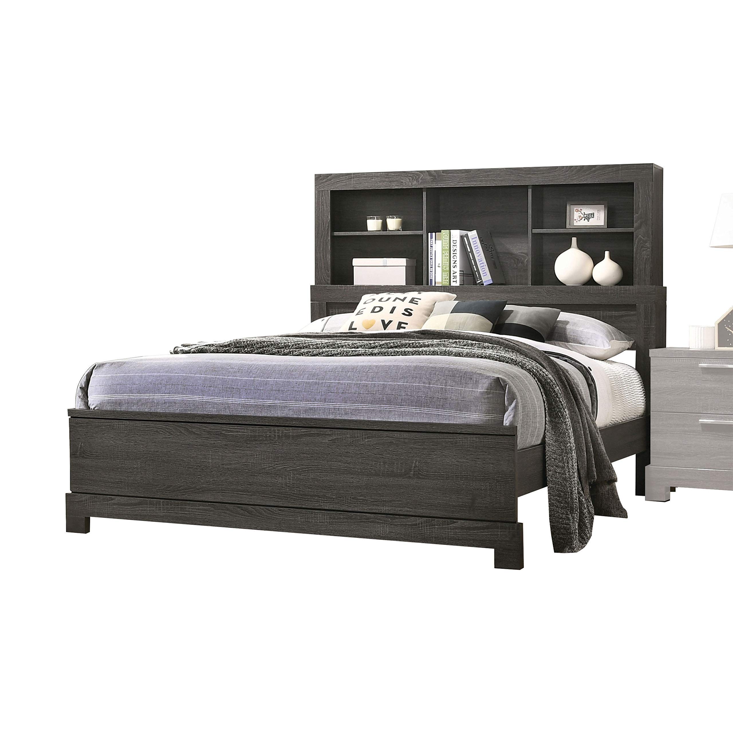 ACME Lantha Queen Size Bed Frame with Storage Drawers - Gray Oak Finish - Modern Platform Bed with Underbed Storage for Small Space Bedroom
