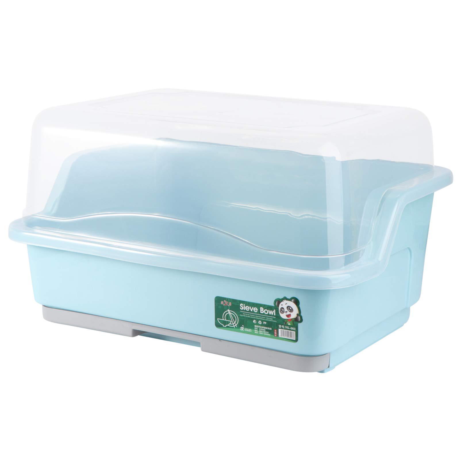 DOITOOL Dish Drying Rack with Lid - Large Kitchen Countertop Drain Board for Plates, Cups & Utensils | Space Saving Dish Drainer with Cutlery Holder | Perfect for Small Kitchens & Apartments (Blue)