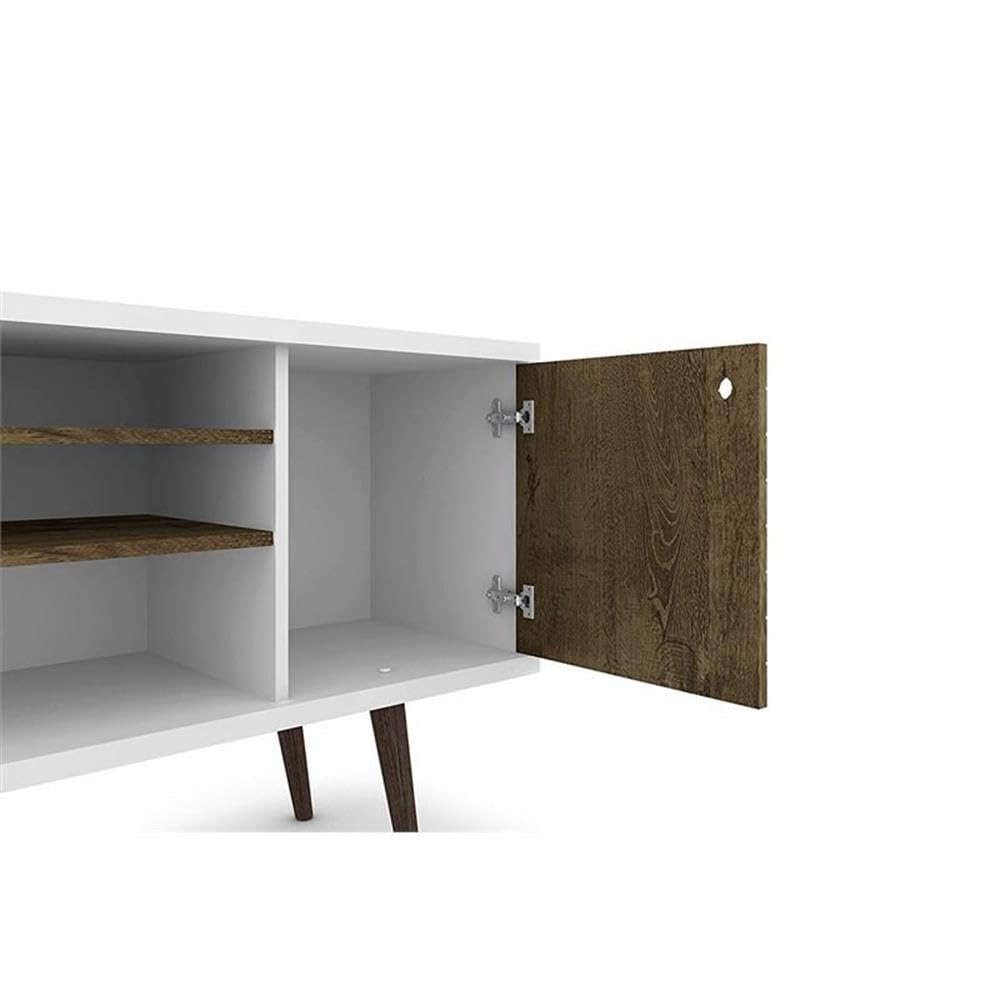 BOWERY HILL 3-Shelf Solid Wood TV Stand for TVs up to 50 Inches - White/Brown Finish - Perfect for Living Room, Bedroom & Home Entertainment Center