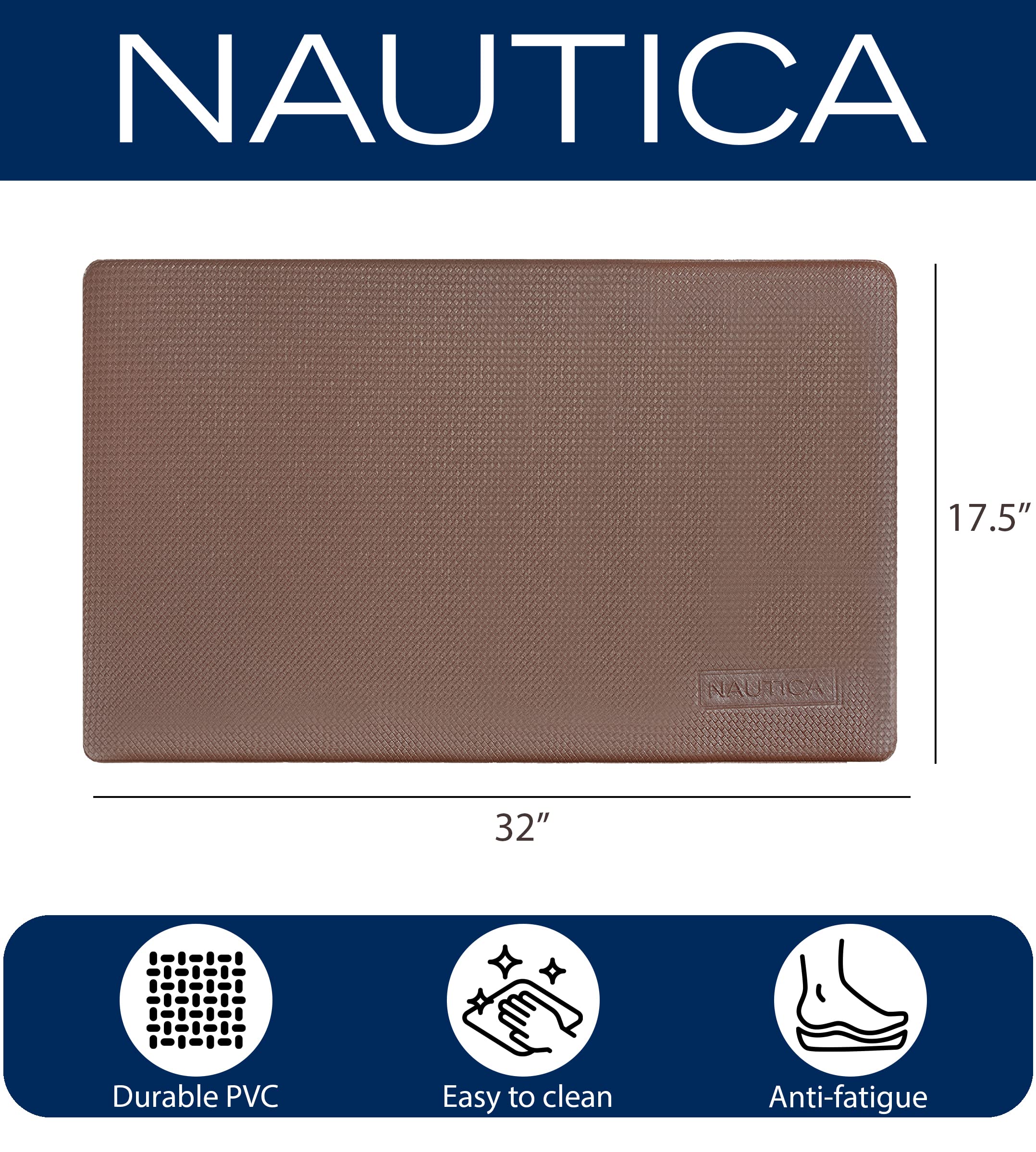 Nautica Anti-Fatigue Kitchen Mat - Non-Slip Waterproof Floor Mat for Cooking & Standing Comfort - 17.5
