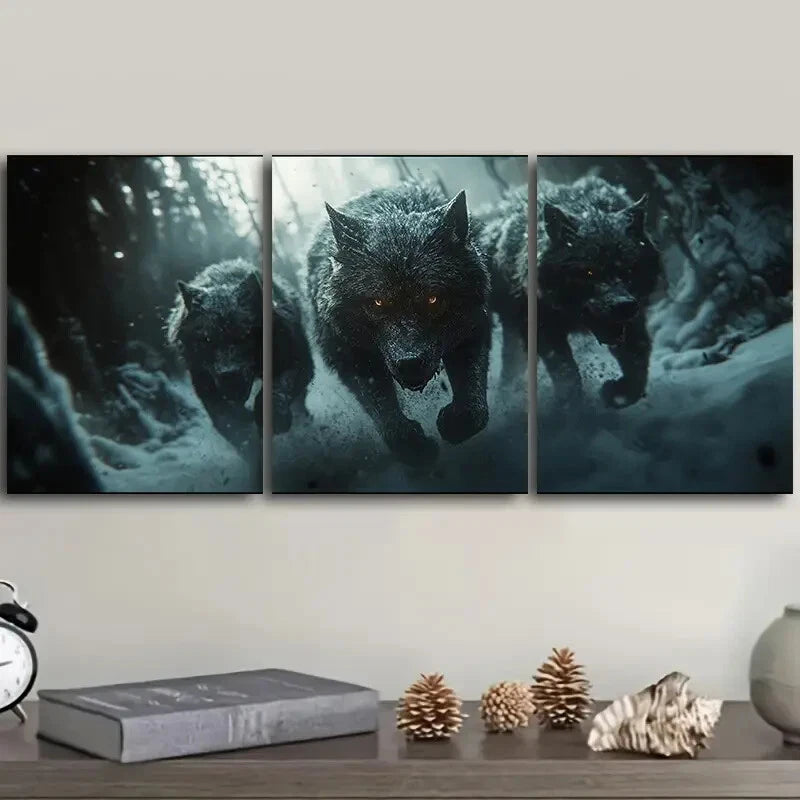 3-Piece Fierce Wolf Pack Charging Wall Art Set - 40x60cm Framed Canvas - High Quality Print - 100% Australian Made - Ready to Hang - Perfect for Living Room, Bedroom, or Office Decor