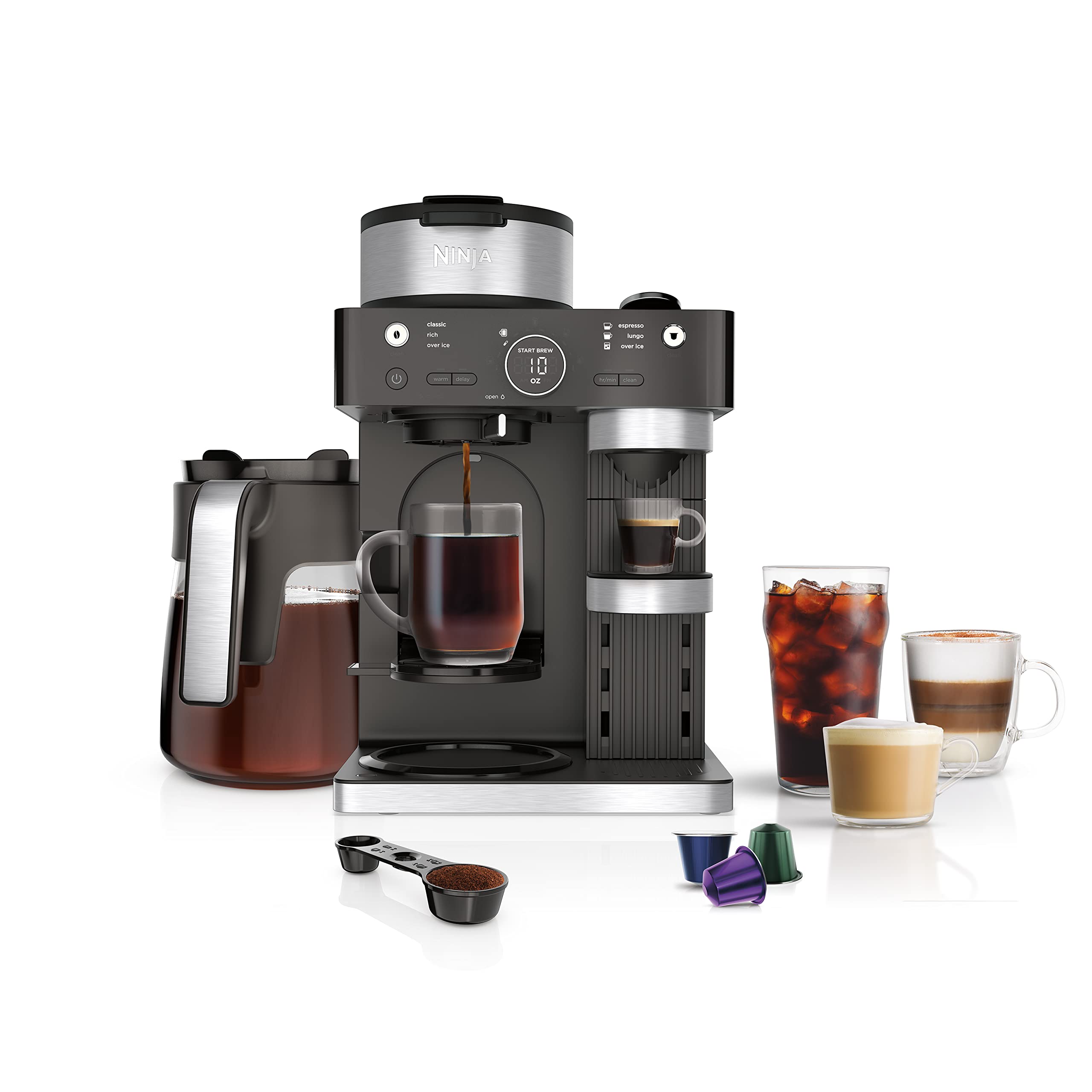 Ninja CFN601 Espresso & Coffee Maker with Built-in Frother - 3 Brew Styles, Single-Serve & Nespresso Capsule Compatible - Perfect for Espresso, Cappuccino & Latte at Home or Office (Black)