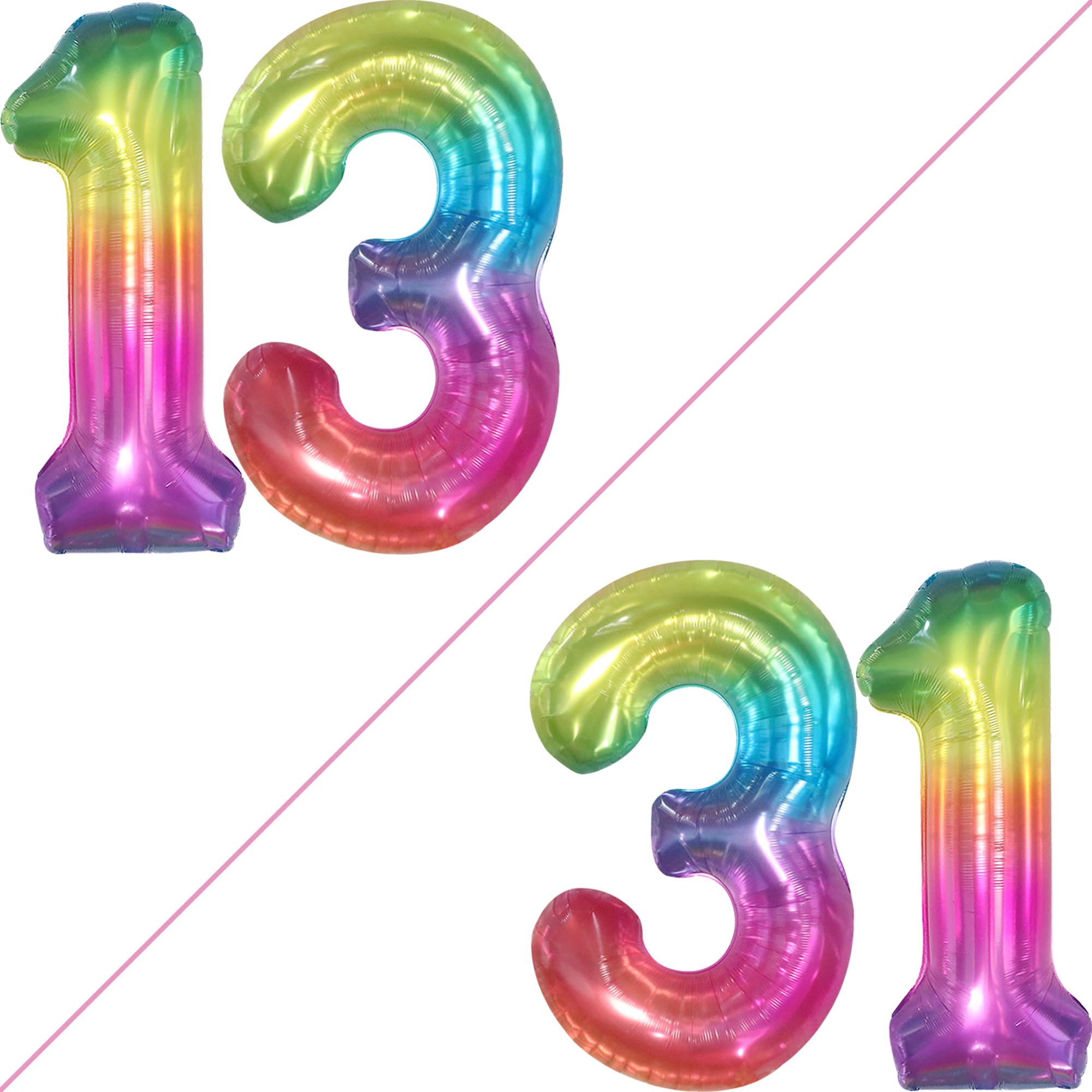KatchOn Giant Rainbow 13 Balloon Numbers - 40 Inch Large Foil Balloons for 13th Birthday Party Decorations | Rainbow Neon Number Balloons for Girls, Teens, Sweet 16 | Perfect for Birthday Backdrops, Photo Booths, Cake Tables & Room Decor